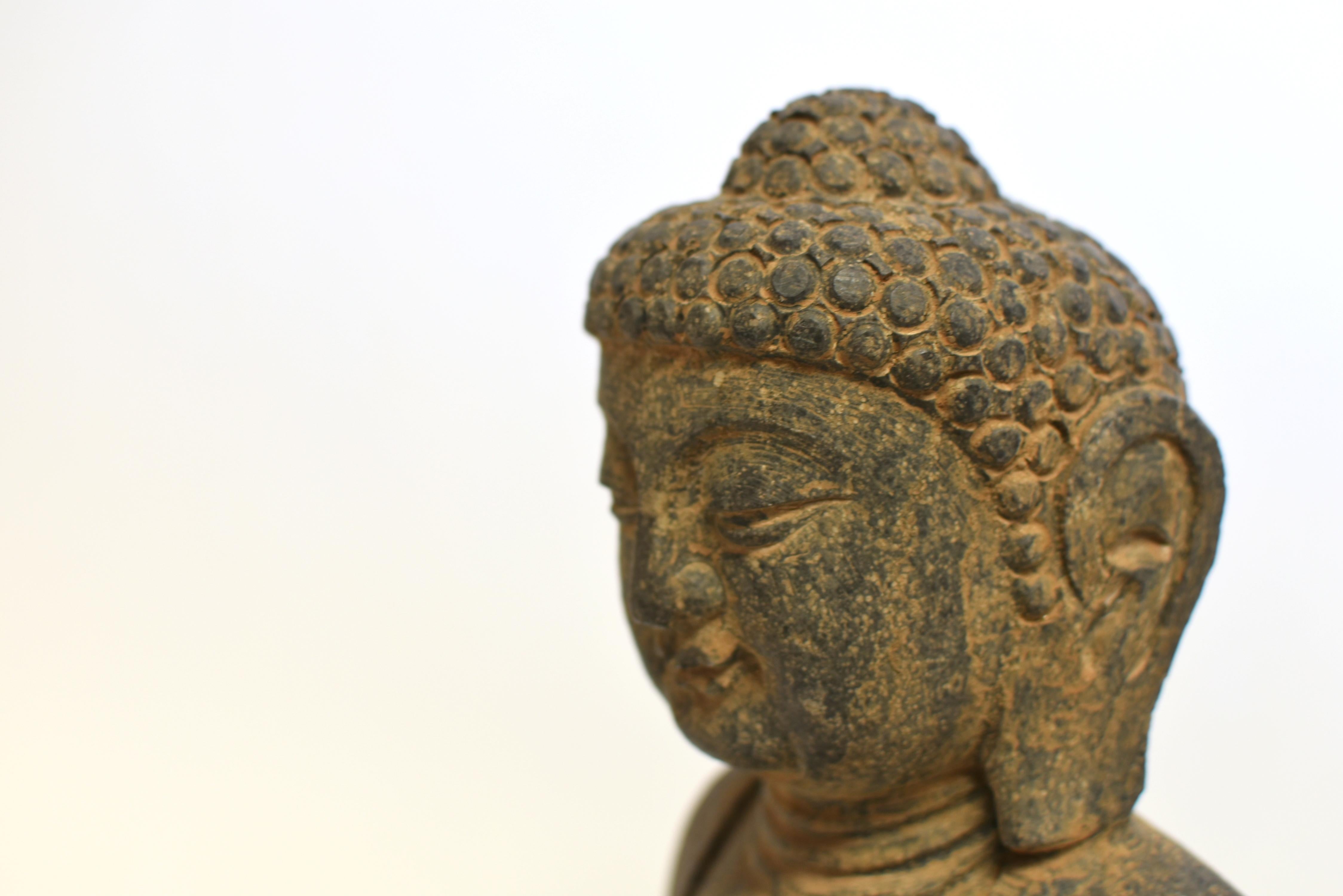 Stone Buddha with Smiling Countenance 37 lb In Good Condition For Sale In Somis, CA