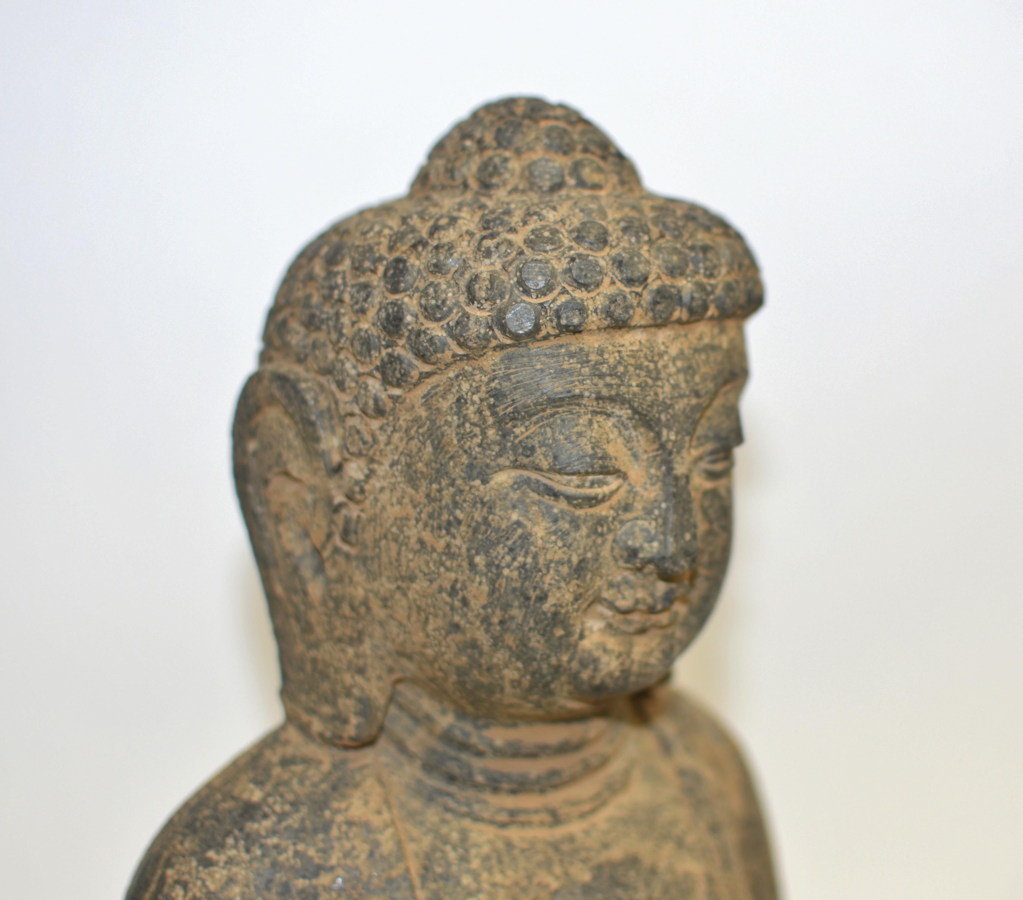 20th Century Stone Buddha with Smiling Countenance 37 lb For Sale