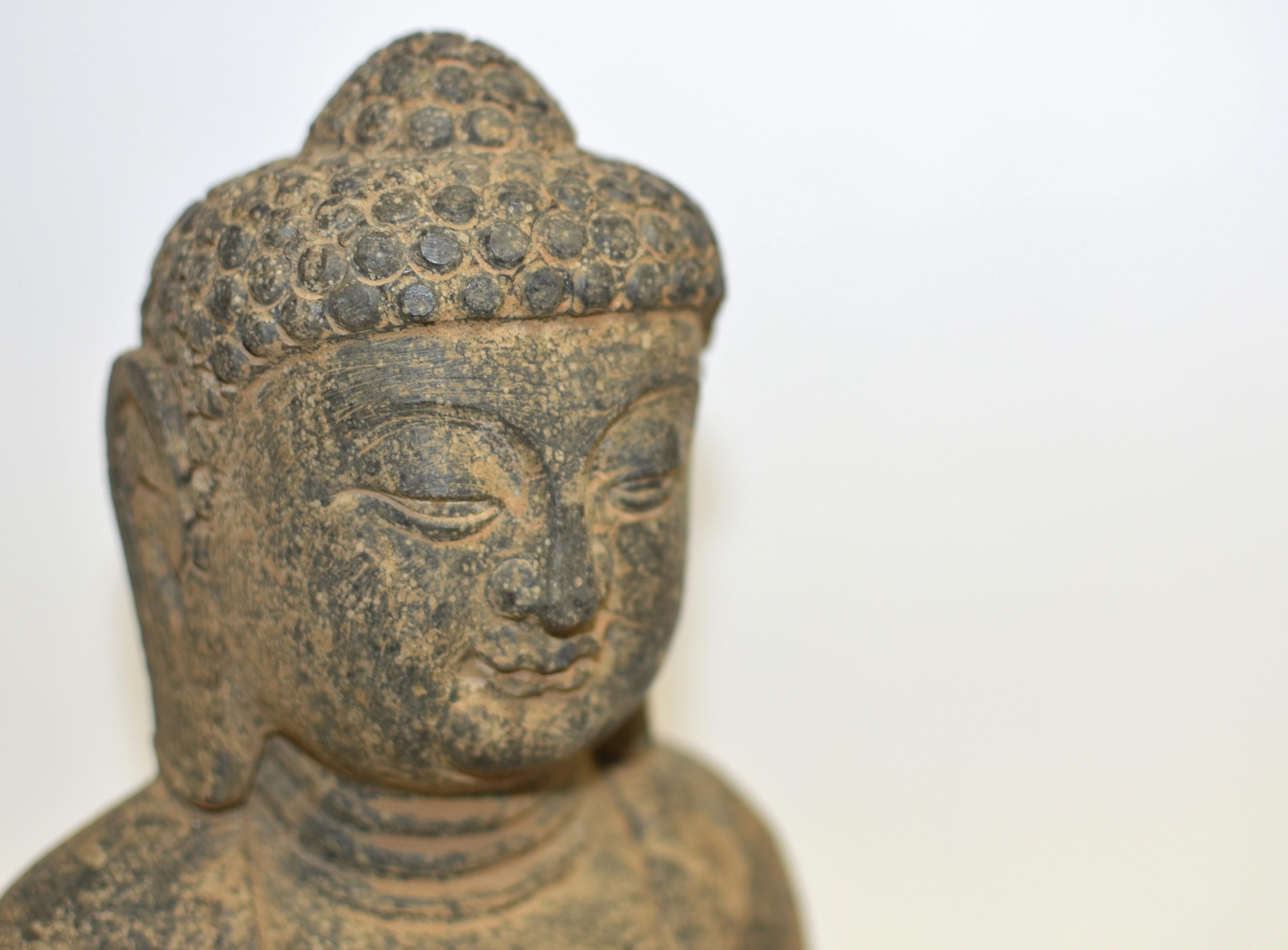 Stone Buddha with Smiling Countenance 37 lb For Sale 1