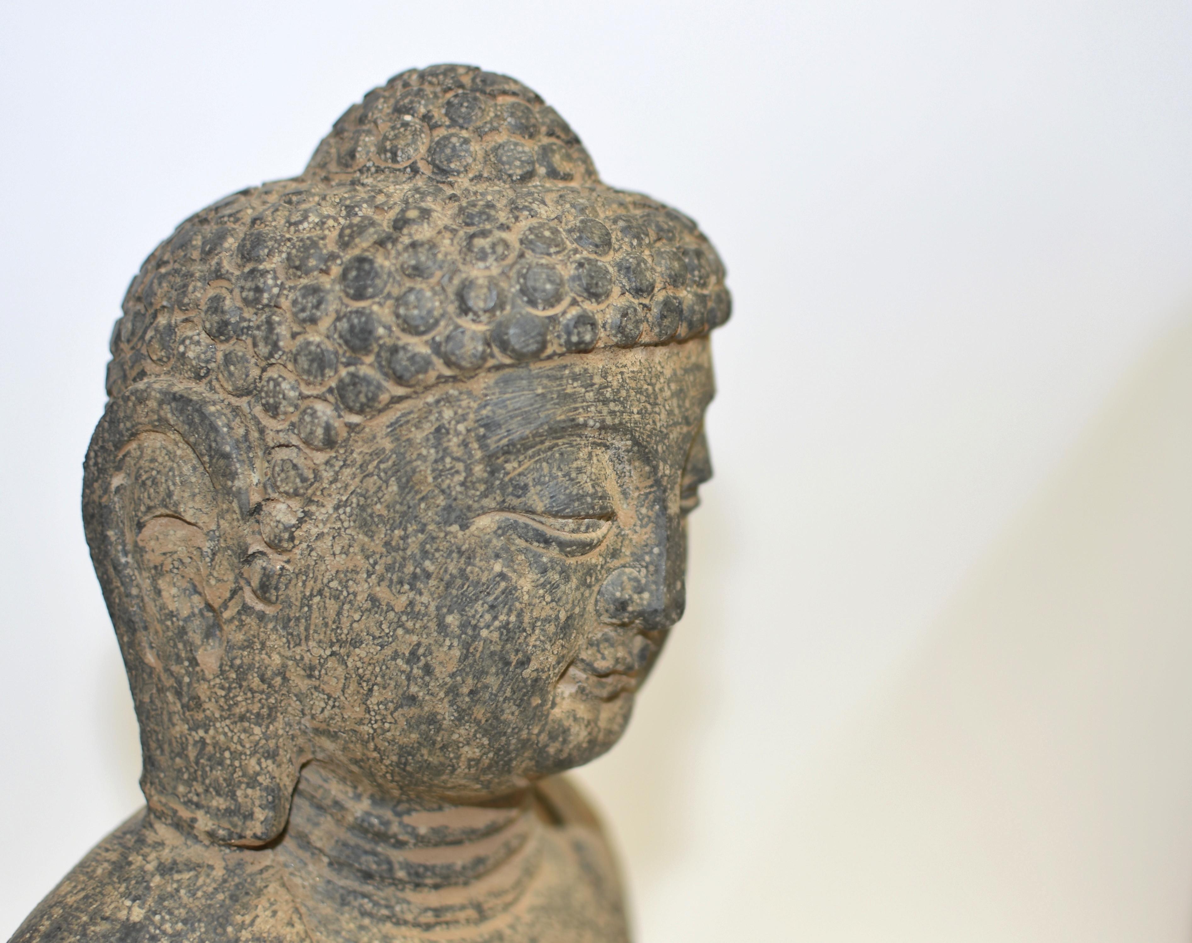 Stone Buddha with Smiling Countenance 37 lb For Sale 2
