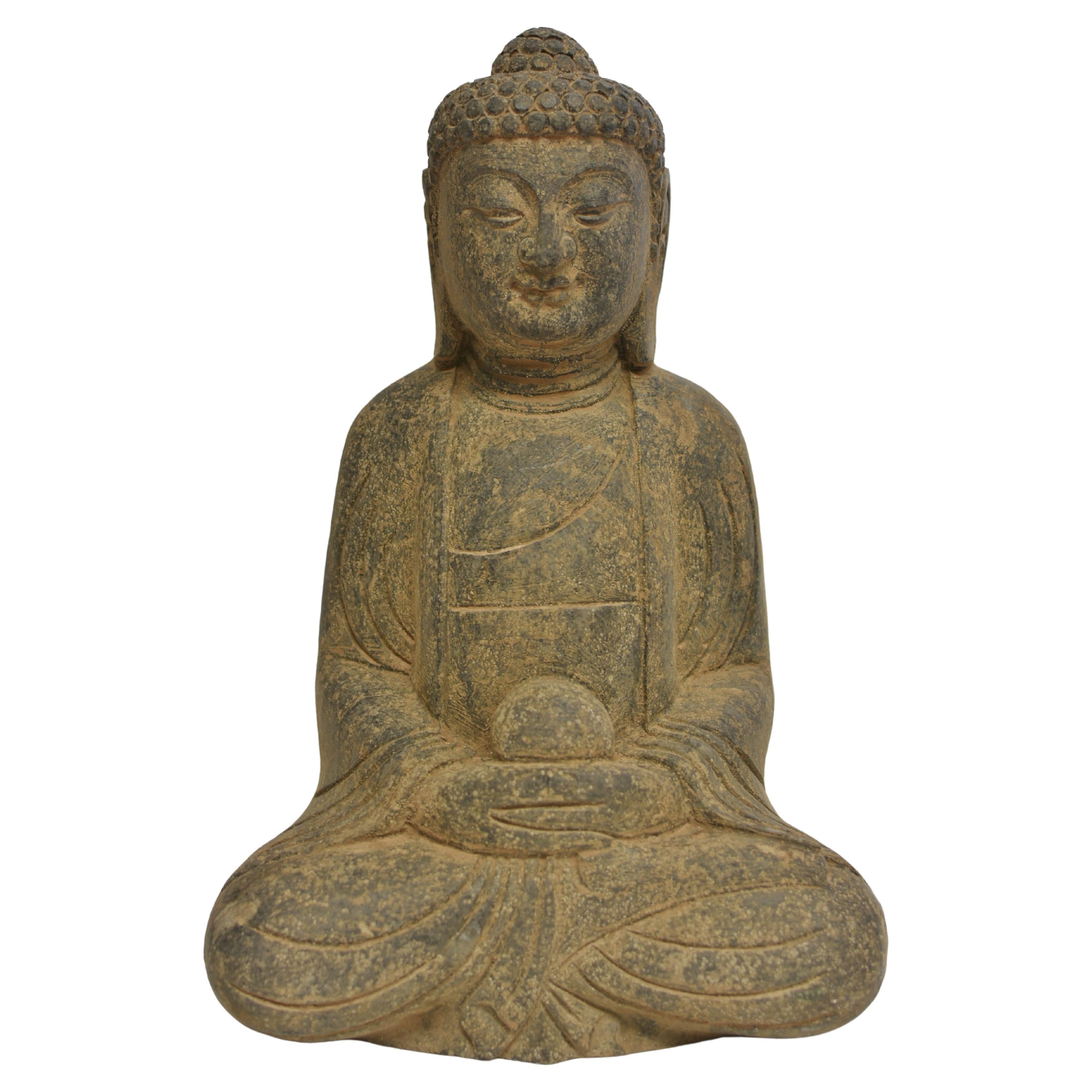 Stone Buddha with Smiling Countenance 37 lb For Sale