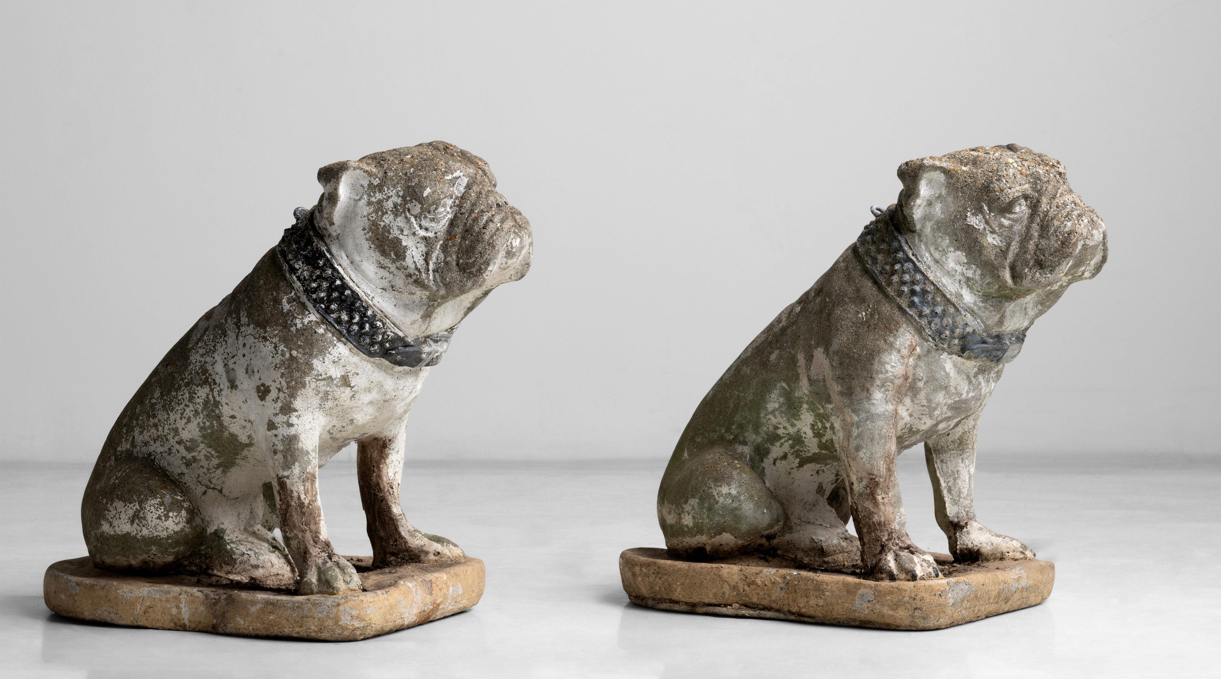 Stone Bulldogs
England circa 1900
Cast concrete bulldog with studded collar and weathered patina.