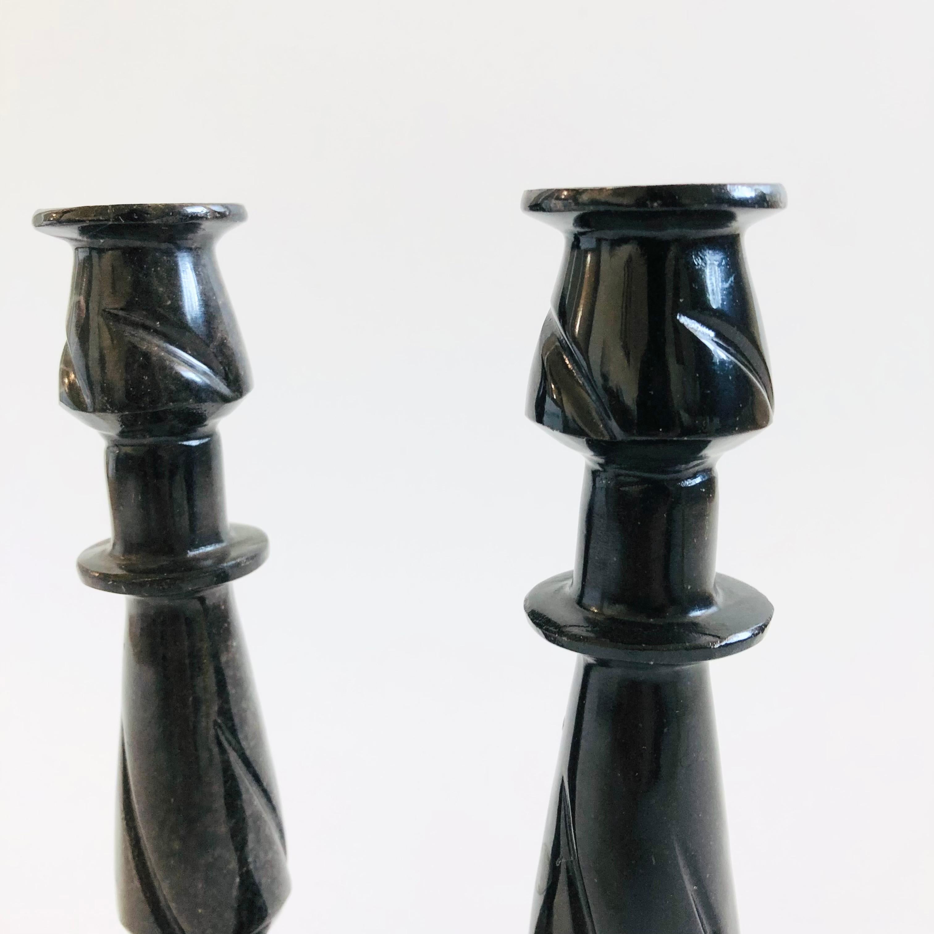 Stone Candle Holders - Set of 2 In Good Condition In Fairfield, CA