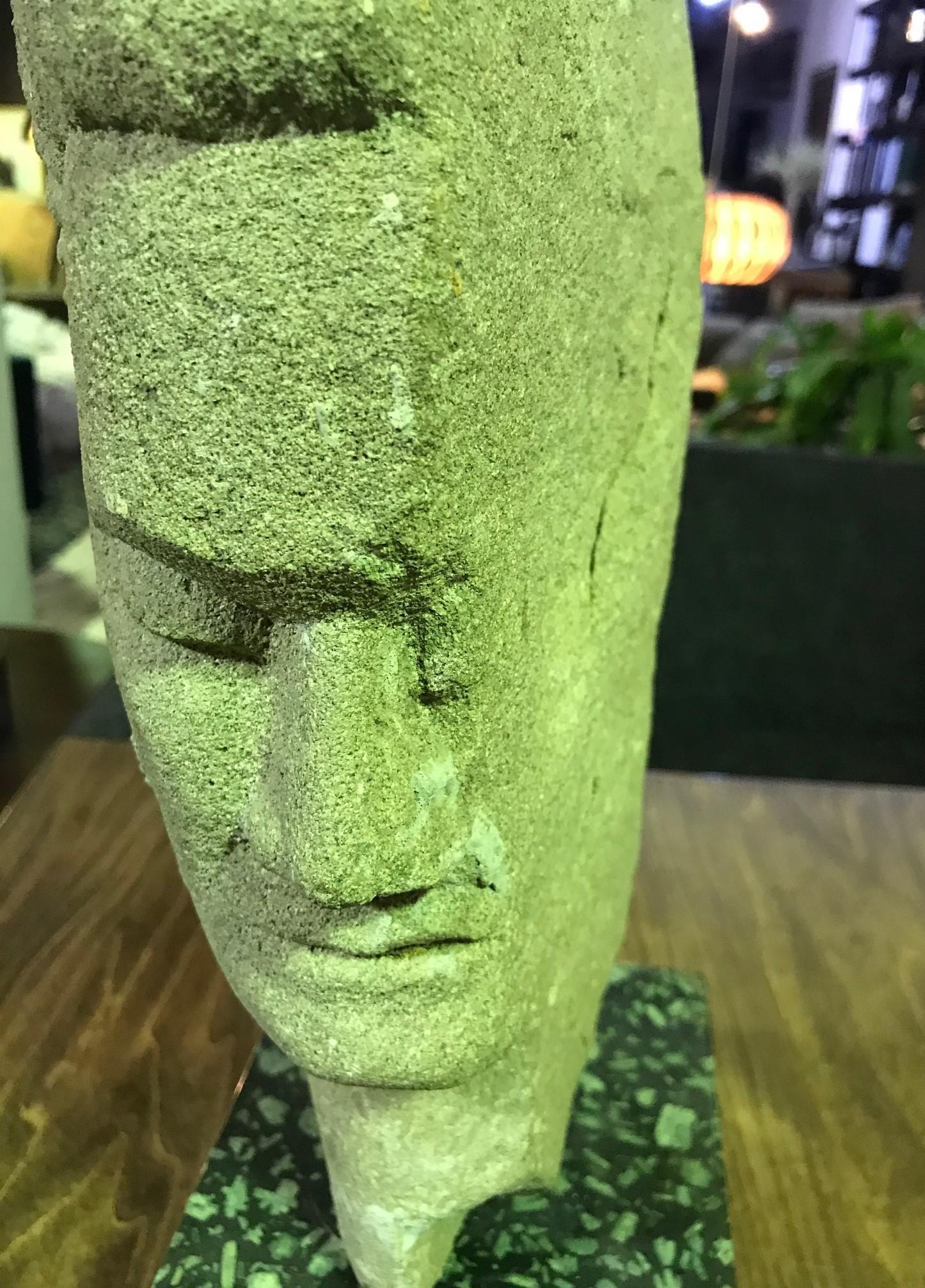 Stone Carved Heavy Abstract Head Sculpture on Base in the Style of Modigiliani In Good Condition In Studio City, CA