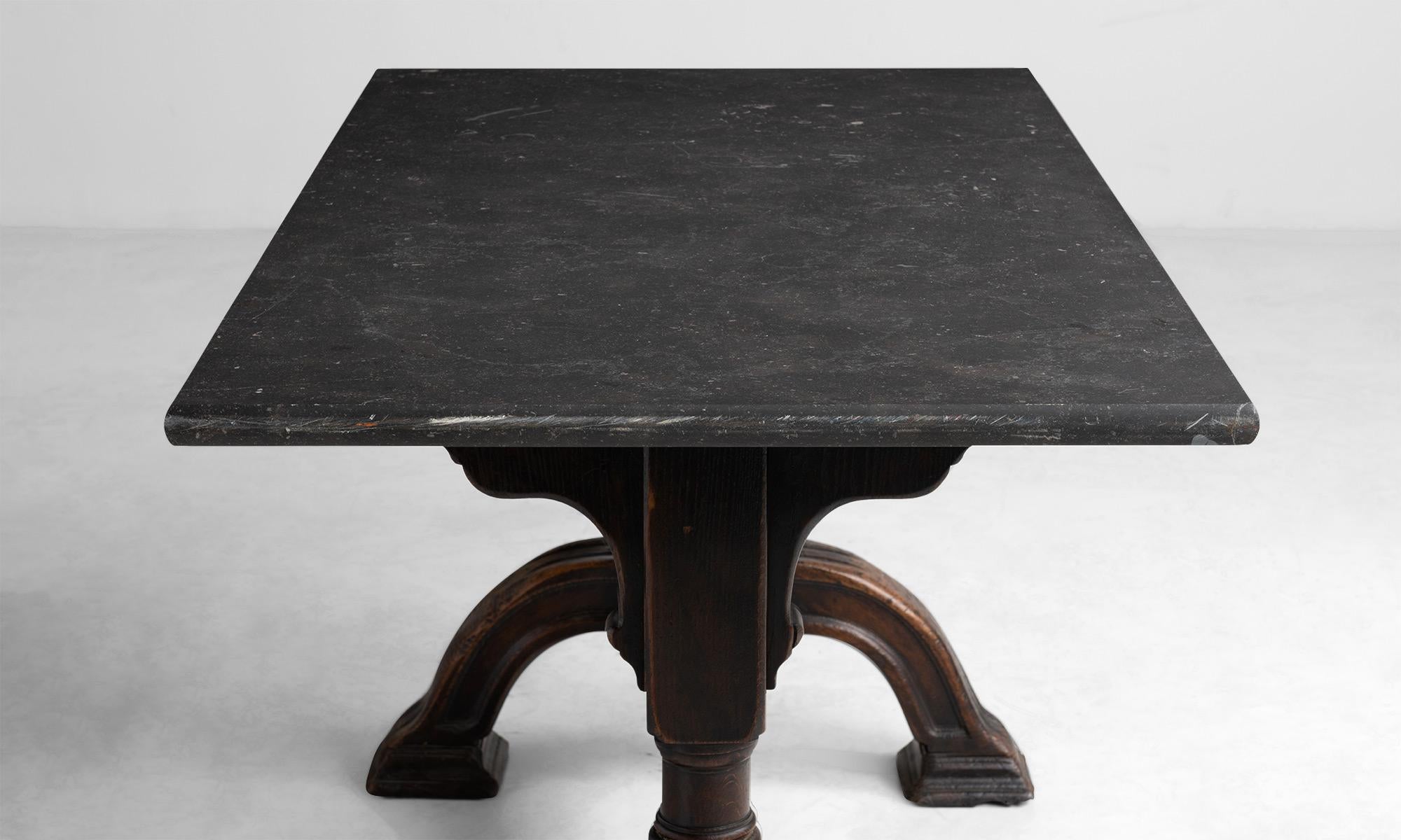 19th Century Stone & Carved Wood Side Table, France circa 1870