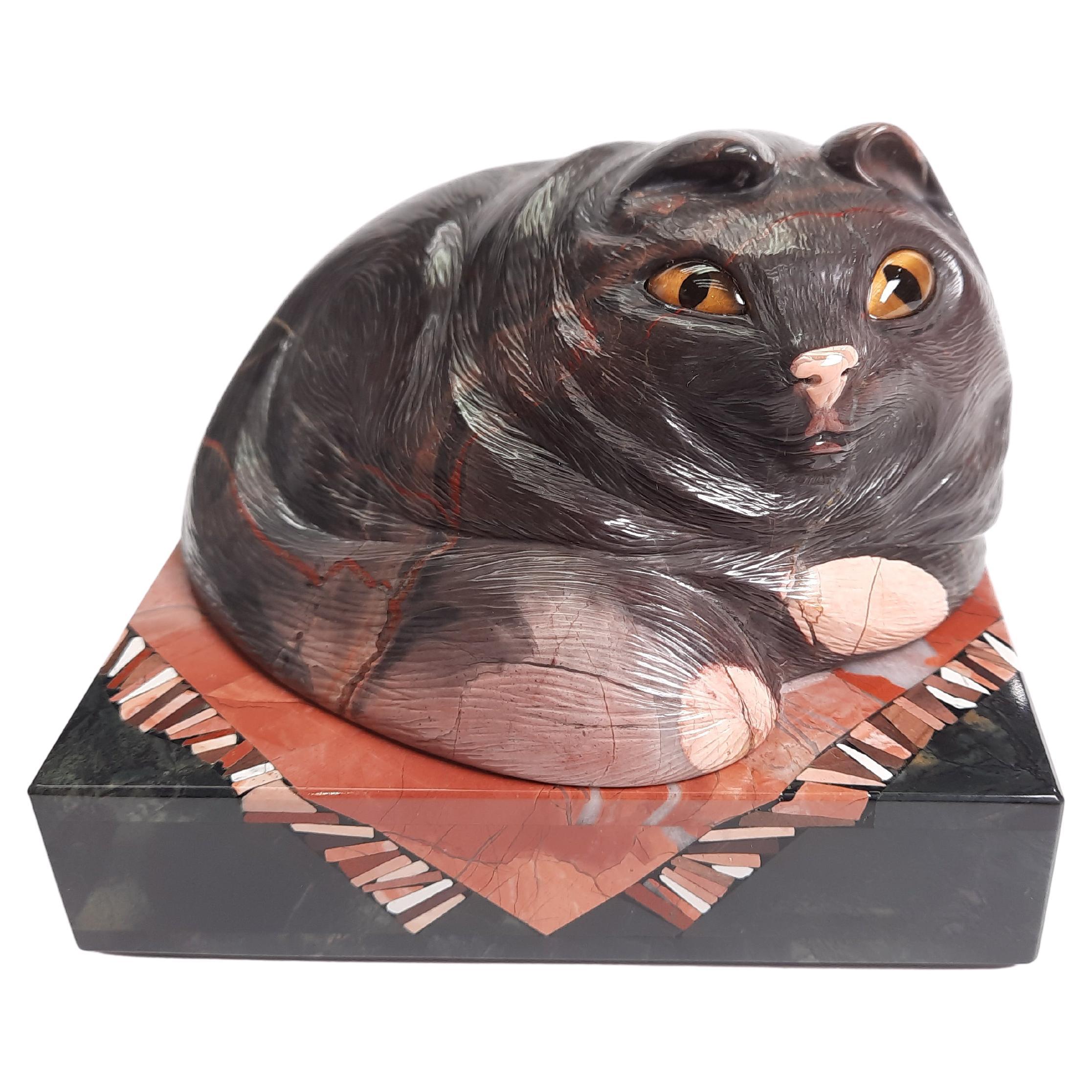 Stone Carving Art Cat Miniature For Sale