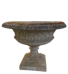 Stone Celtic Weave Pair of Garden Urns On Plinths, England, 1930s