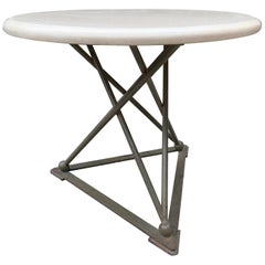Stone Center Side Table with Cross Truss Iron Base with Ball Detailing