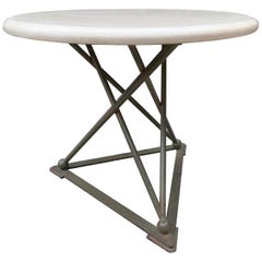 Geometric Iron Truss Base Stone Center Side Table with Ball Detail