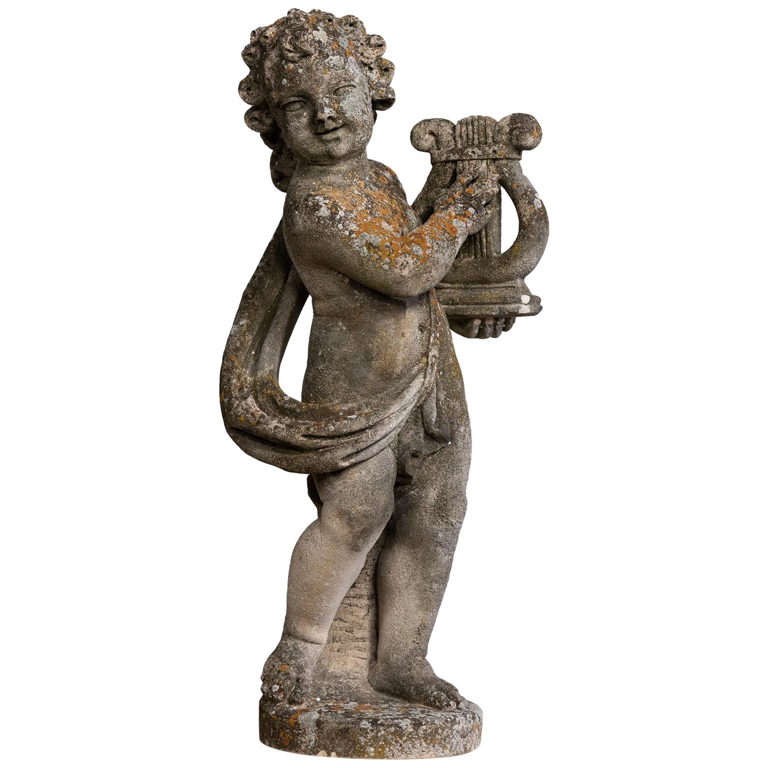 Stone Cherub with Harp