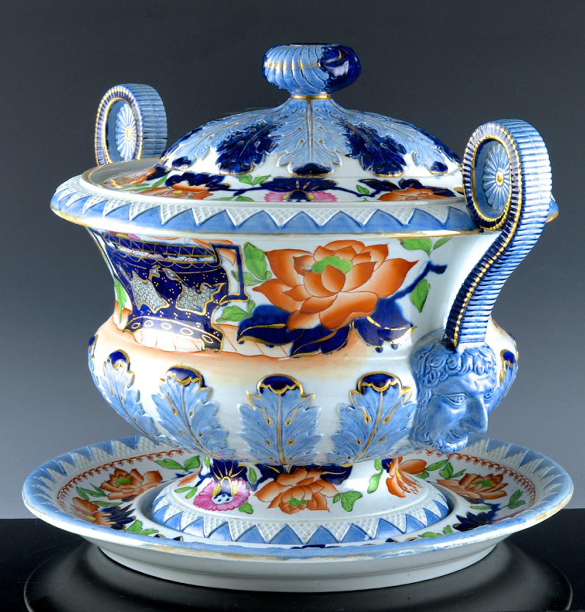 Georgian Stone China Large Soup Tureen, Cover and Stand, Hicks & Meigh, circa 1810-1820