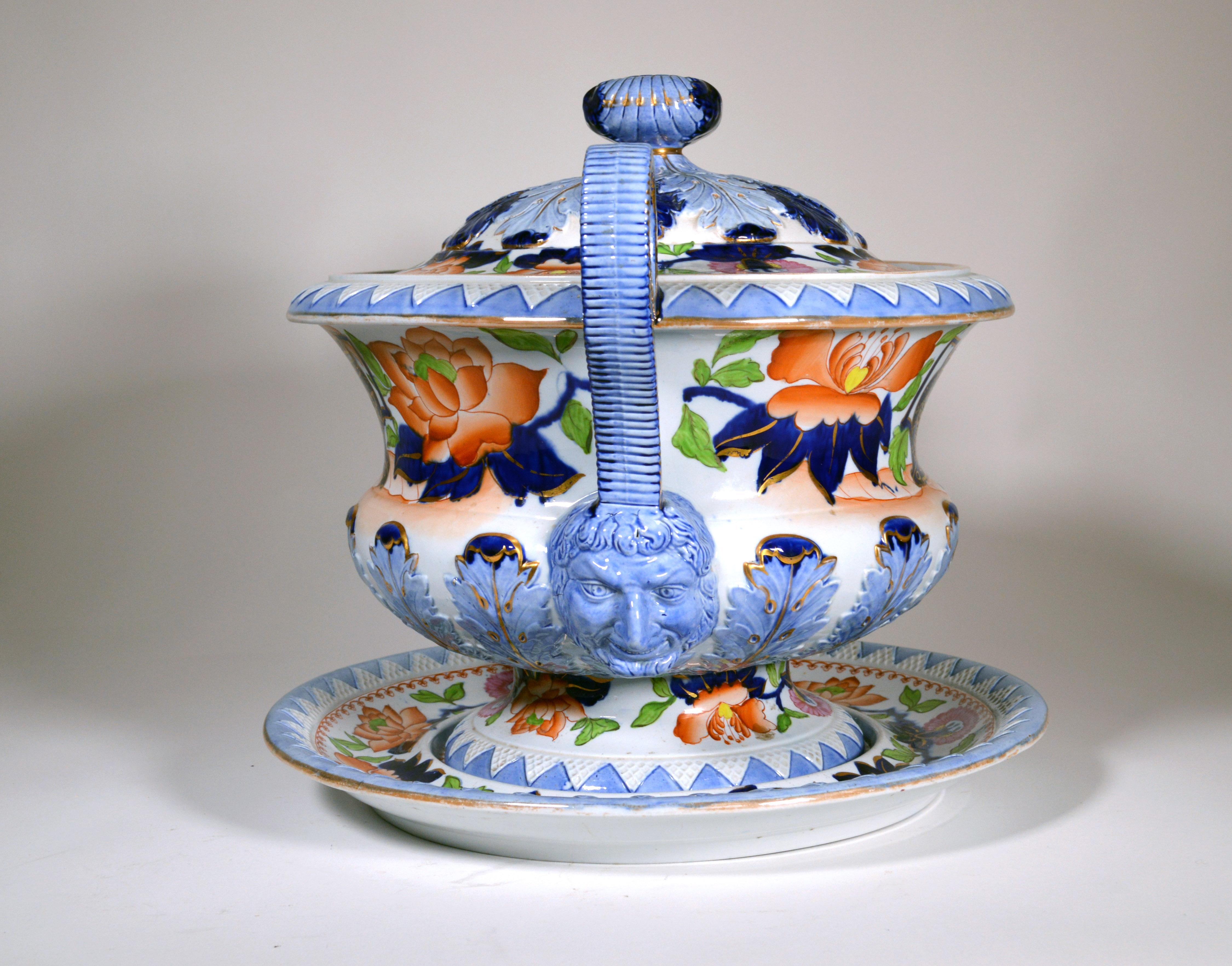 English Stone China Large Soup Tureen, Cover and Stand, Hicks & Meigh, circa 1810-1820