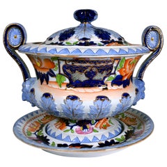 Antique Stone China Large Soup Tureen, Cover and Stand, Hicks & Meigh, circa 1810-1820
