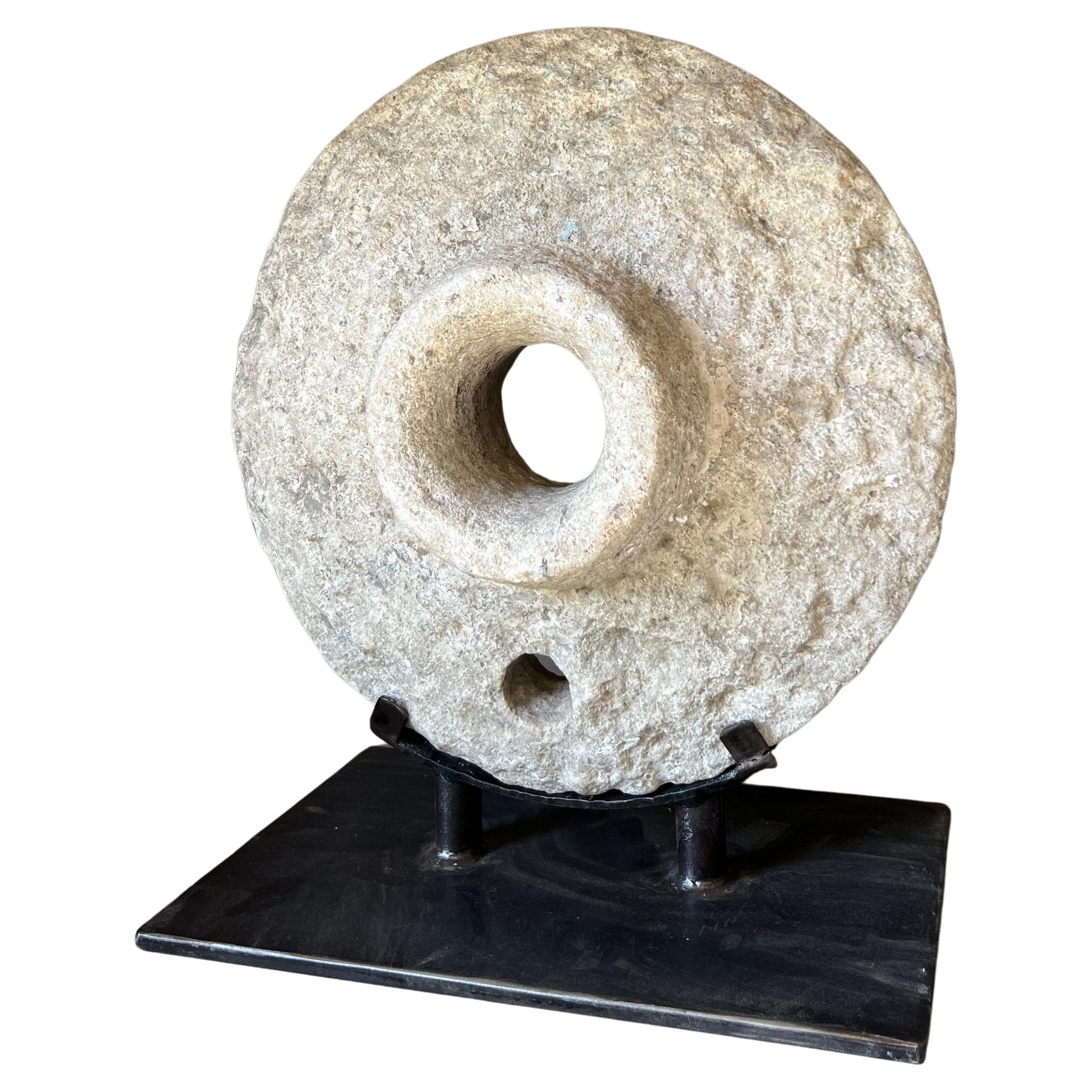 Stone circular object primitif For Sale