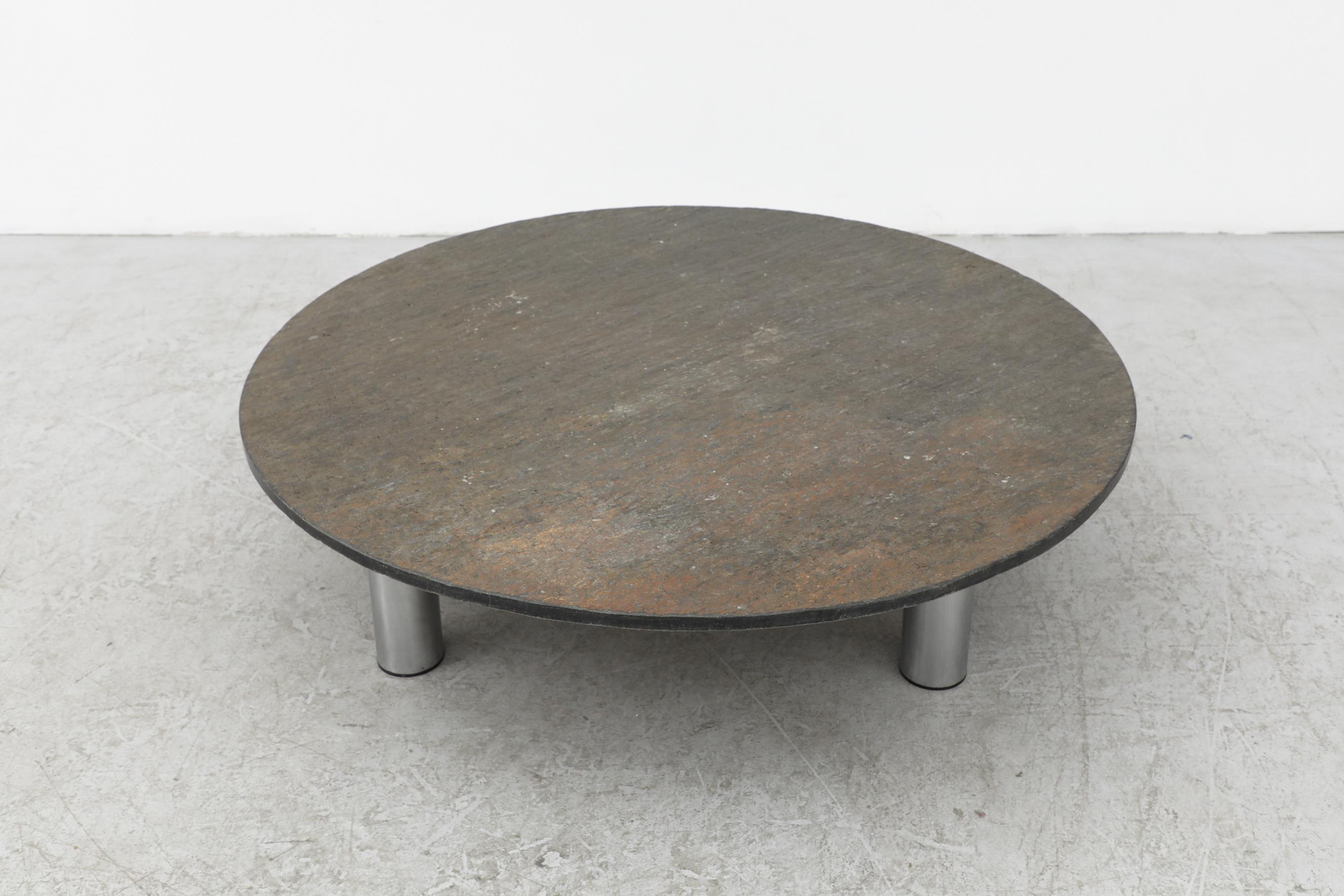 Mid-Century Modern Stone Coffee Table with Tubular Steel Base
