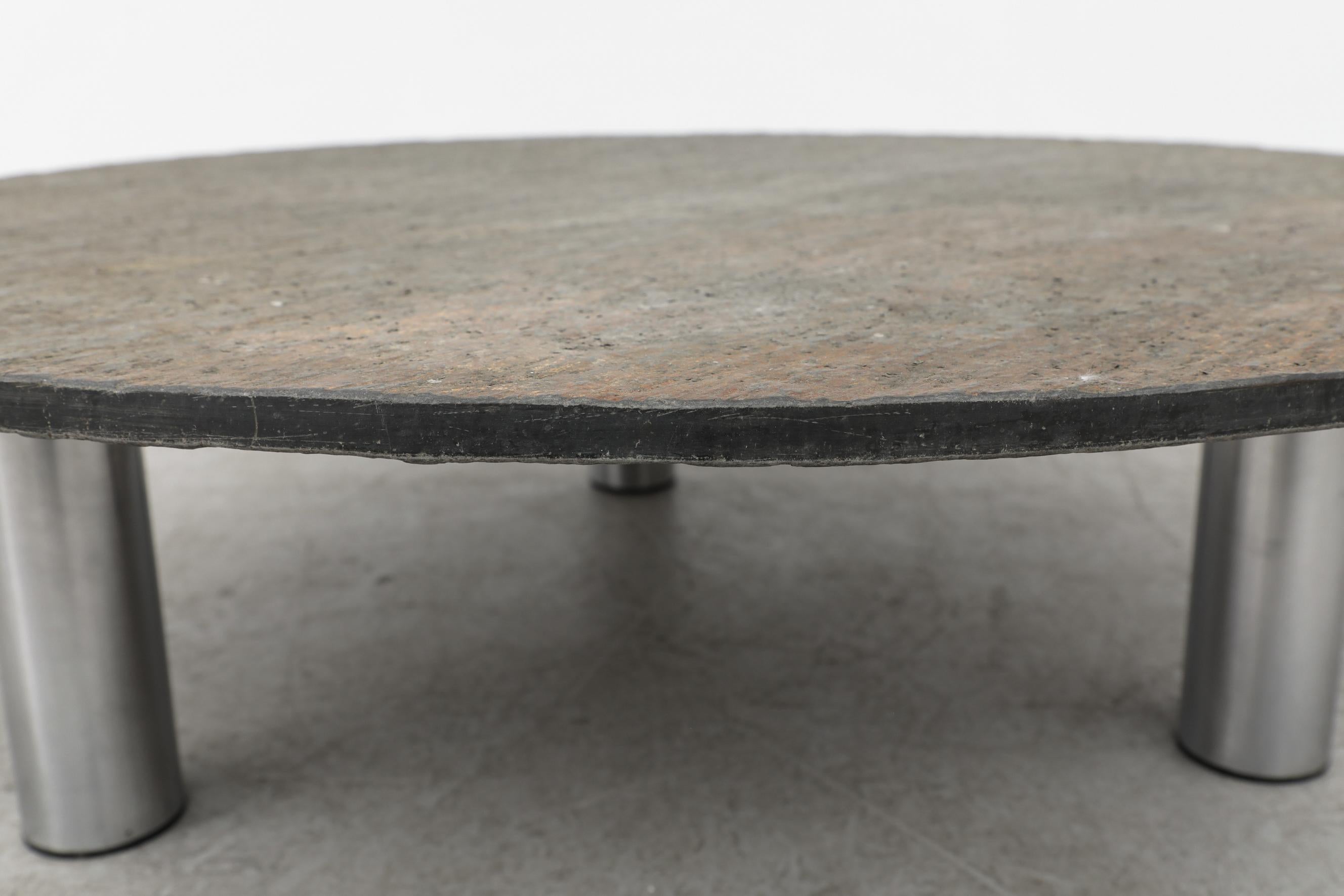 Late 20th Century Stone Coffee Table with Tubular Steel Base