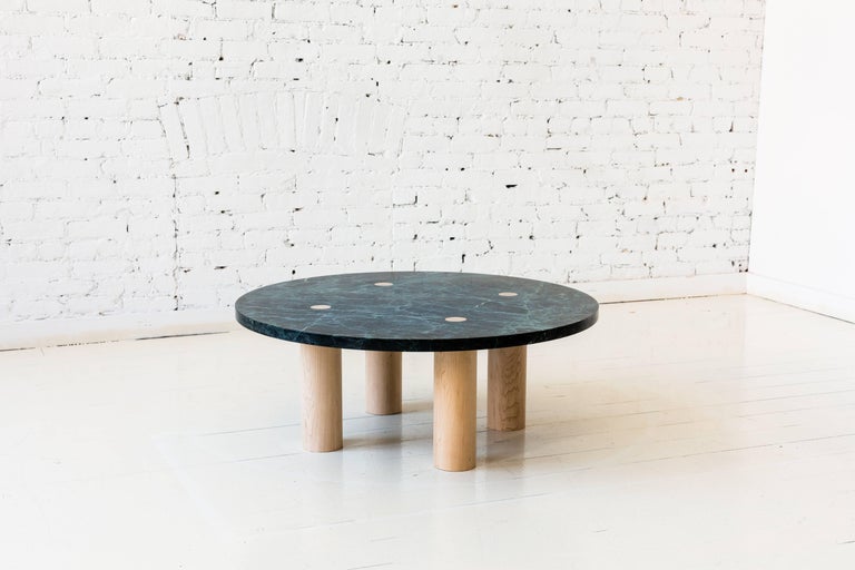 Stone Column Coffee Table In Carrara Marble And White Oak