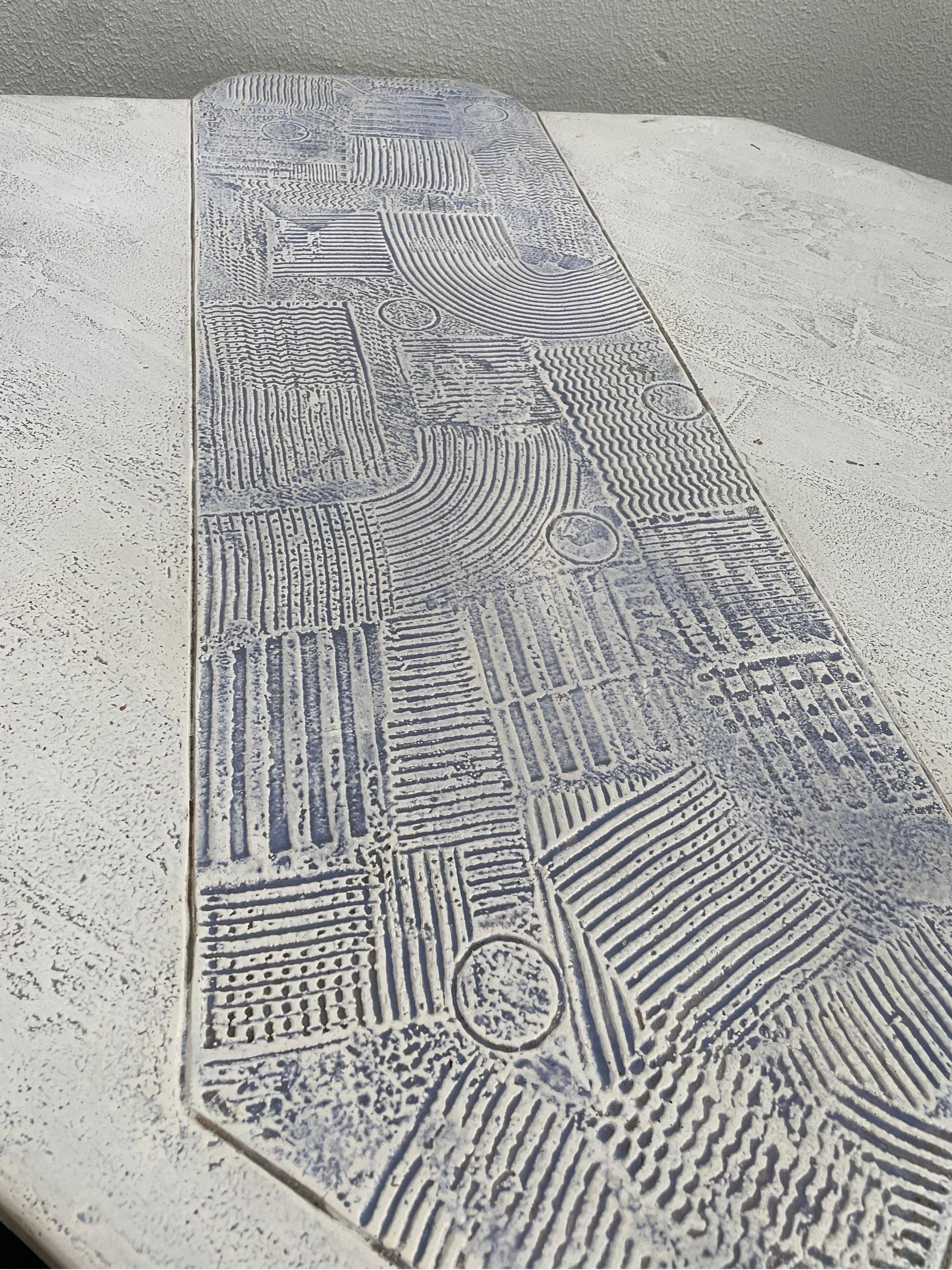Stone Composite Coffee Table with Tribal Markings 1