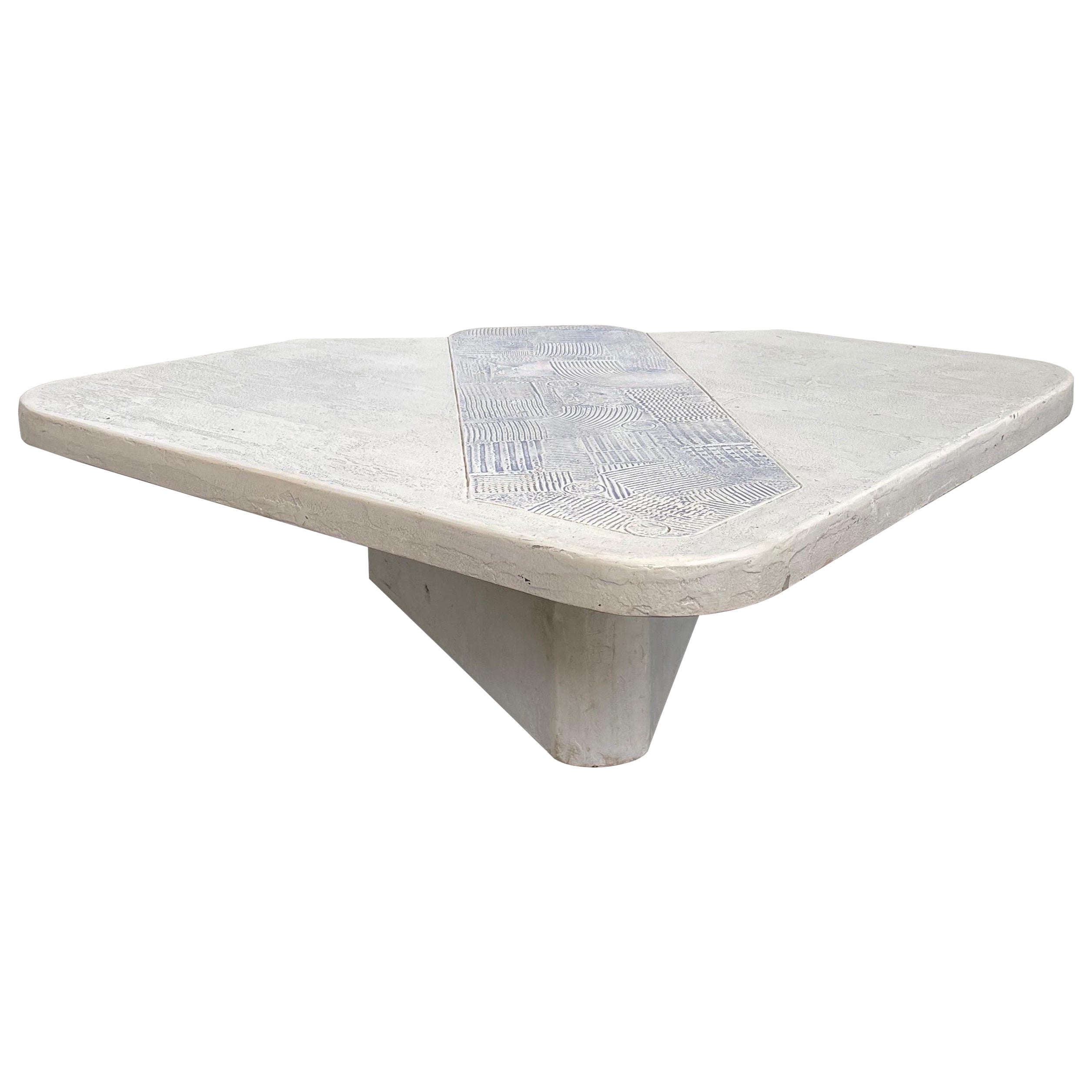 Stone Composite Coffee Table with Tribal Markings