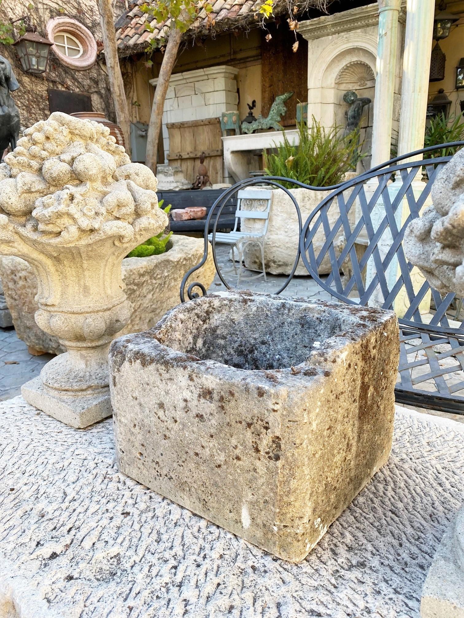 French Stone Container Sink Hand Carved Trough Basin Planter Antique Farm Jardinière LA