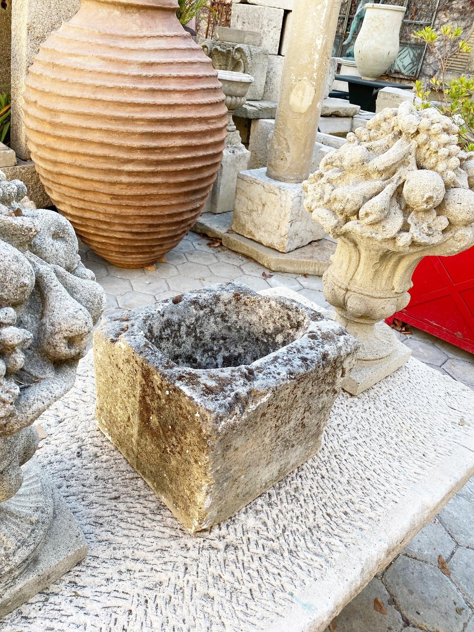 18th Century Stone Container Sink Hand Carved Trough Basin Planter Antique Farm Jardinière LA