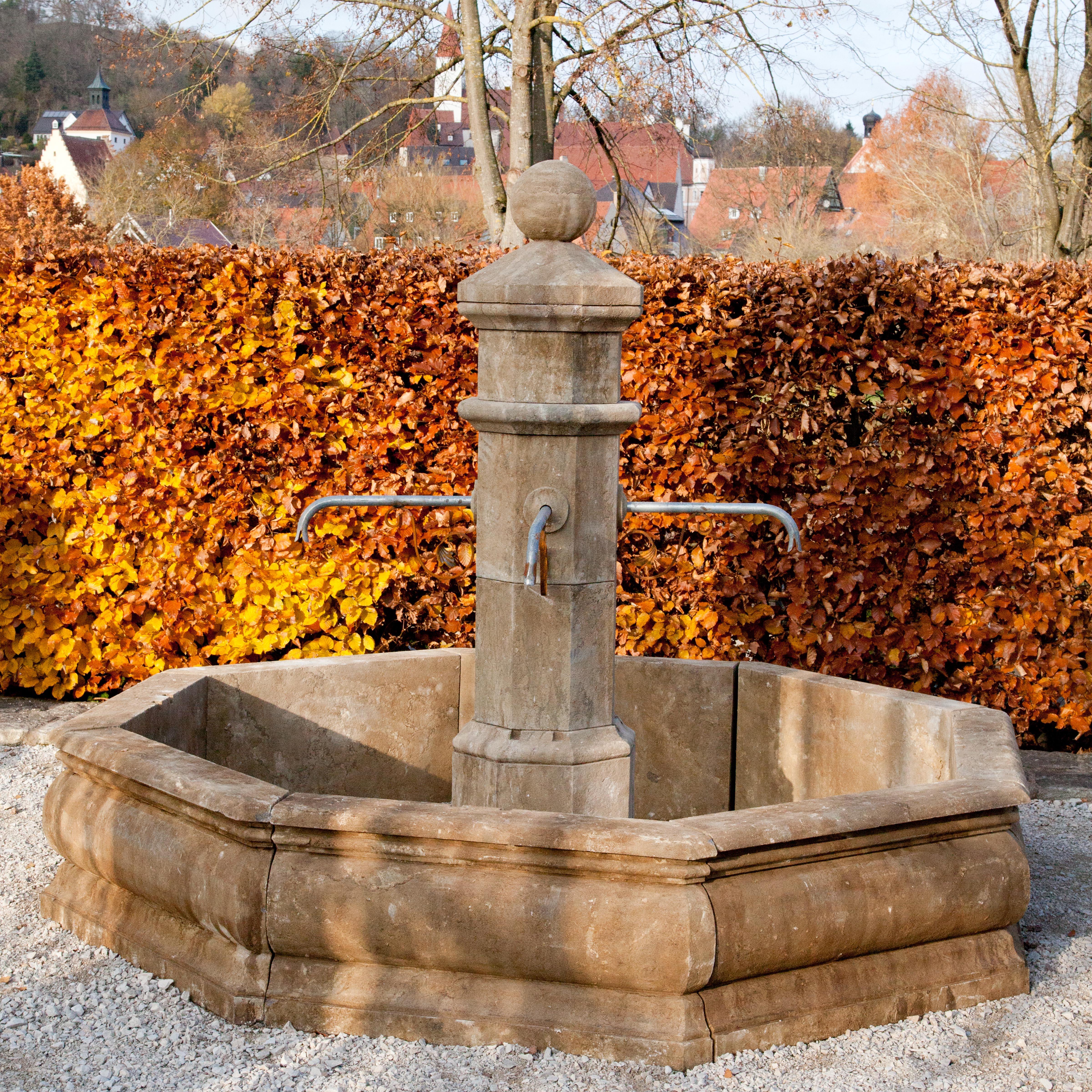 Hand-Carved Stone Court Fountain, 21st Century