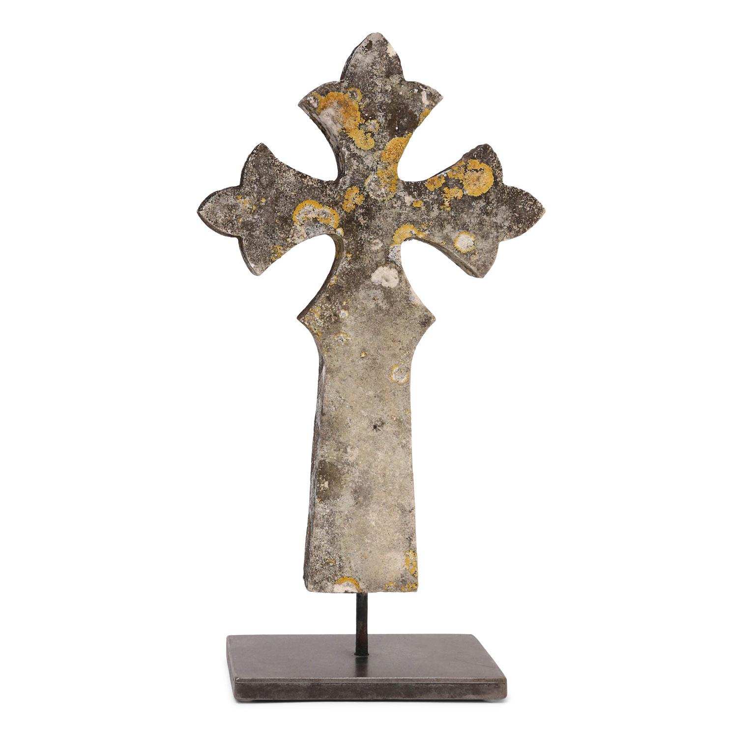 English Stone Cross Mounted on Steel Stand