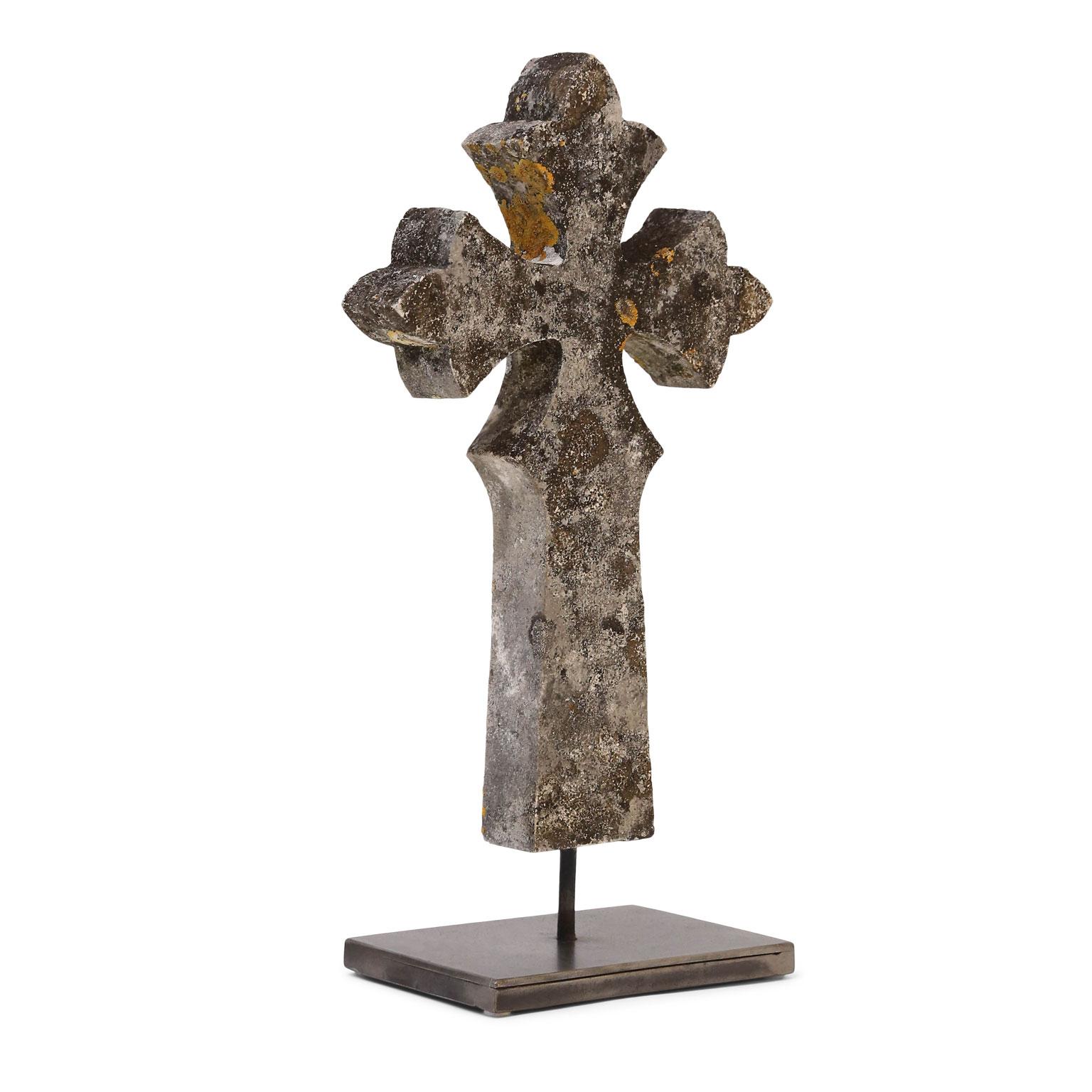 20th Century Stone Cross Mounted on Steel Stand