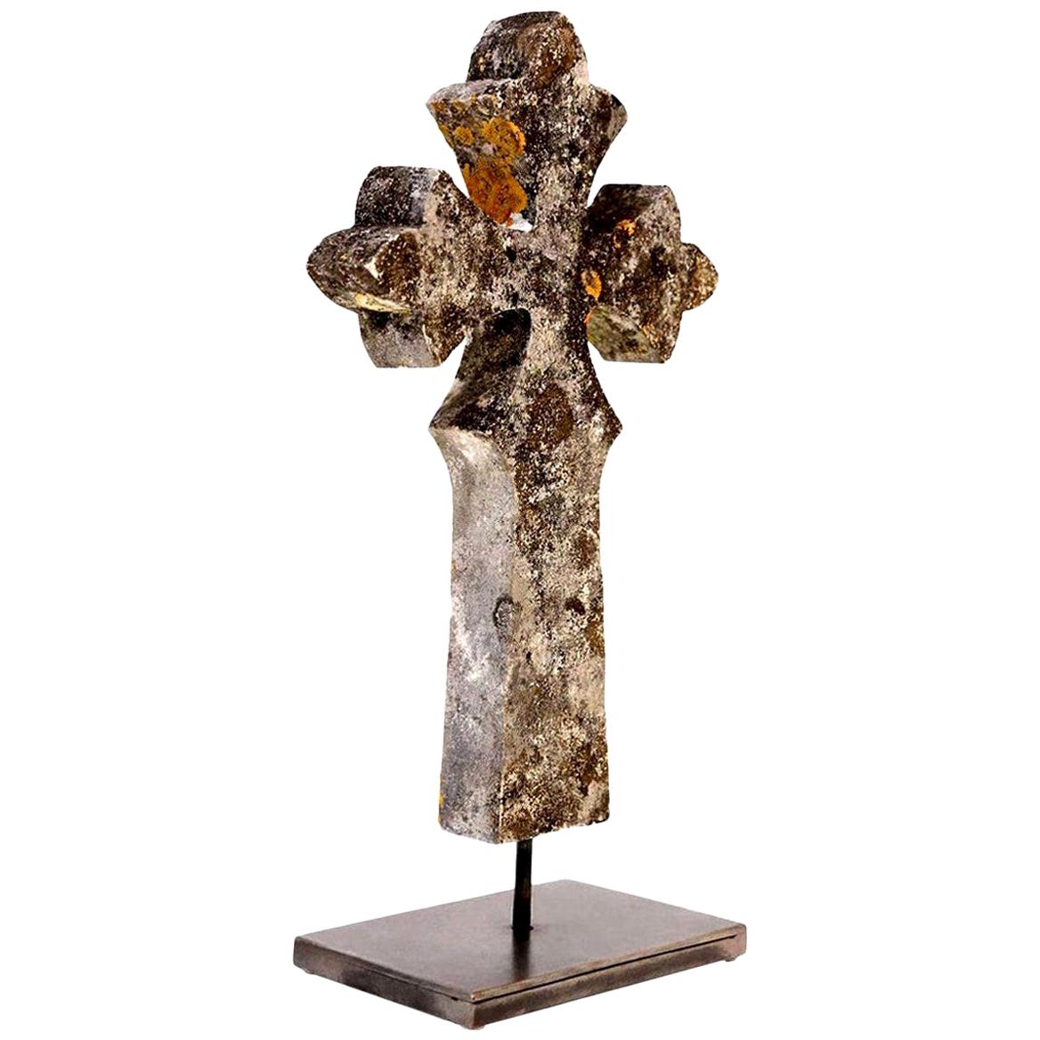 Stone Cross Mounted on Steel Stand 4
