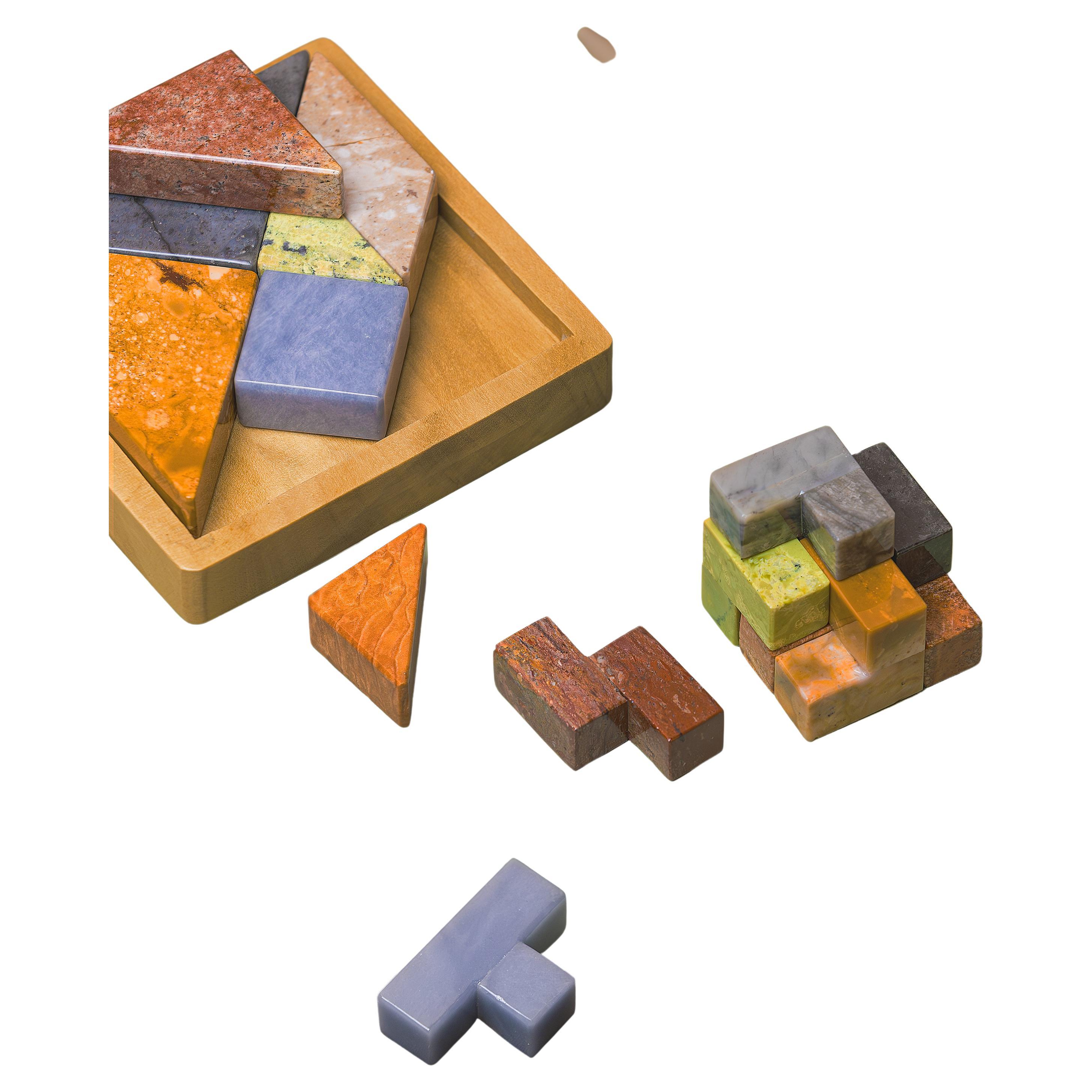 A Stone Cube + Tangram Set en vente