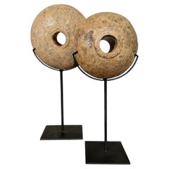 Antique Stone Disc Set Of Two Sculptures, China, Contemporary