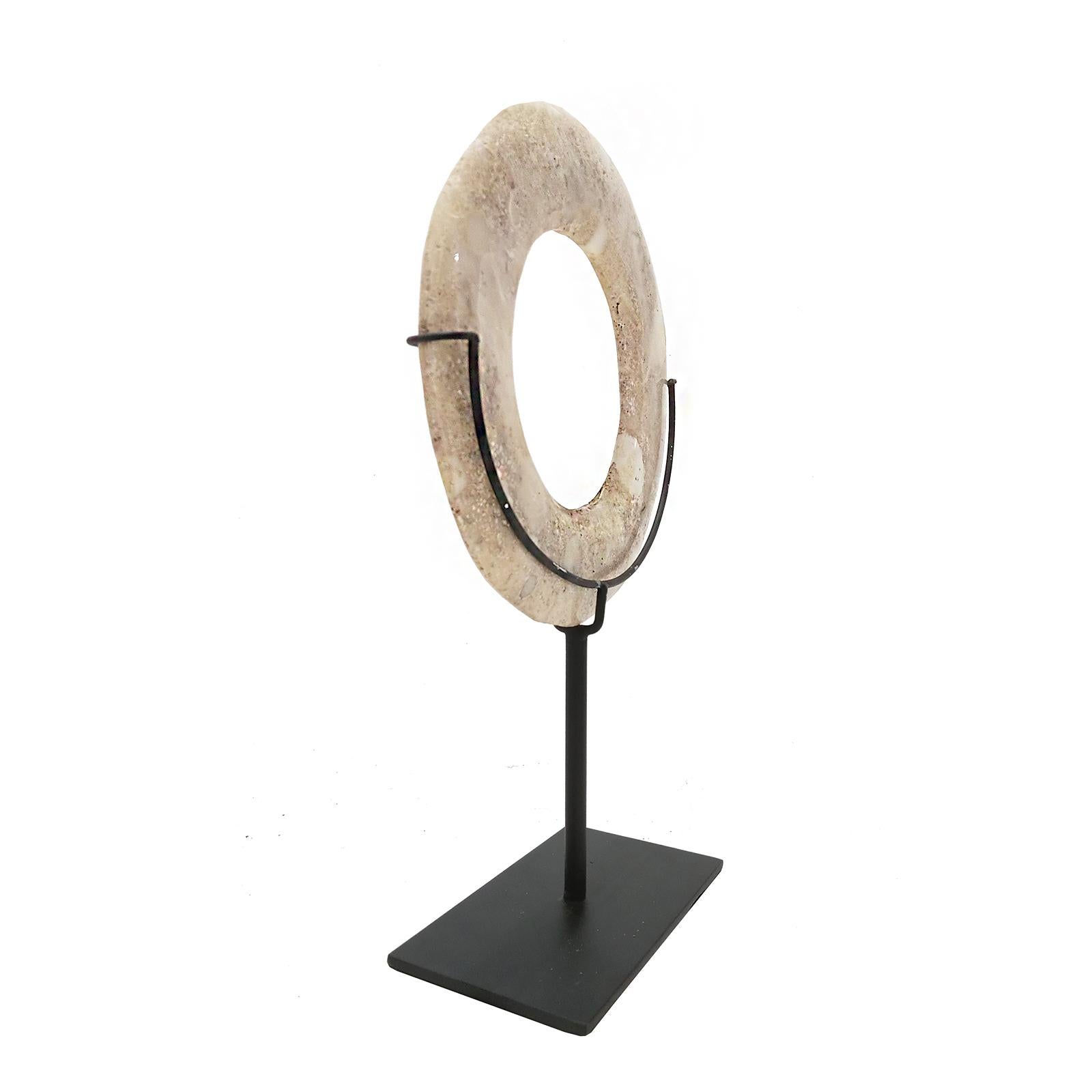 Organic Modern  Stone Disk from Indonesia, Mounted For Sale