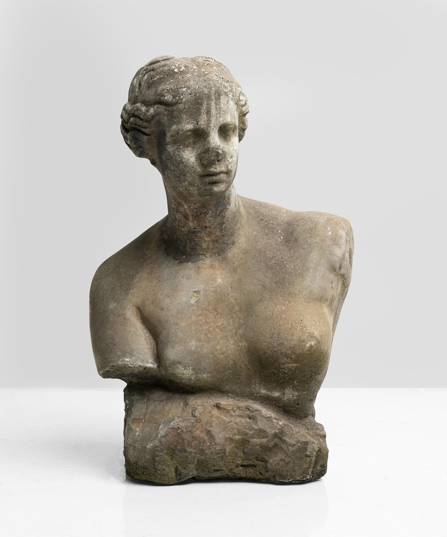 Stone Female Bust In Good Condition In Culver City, CA