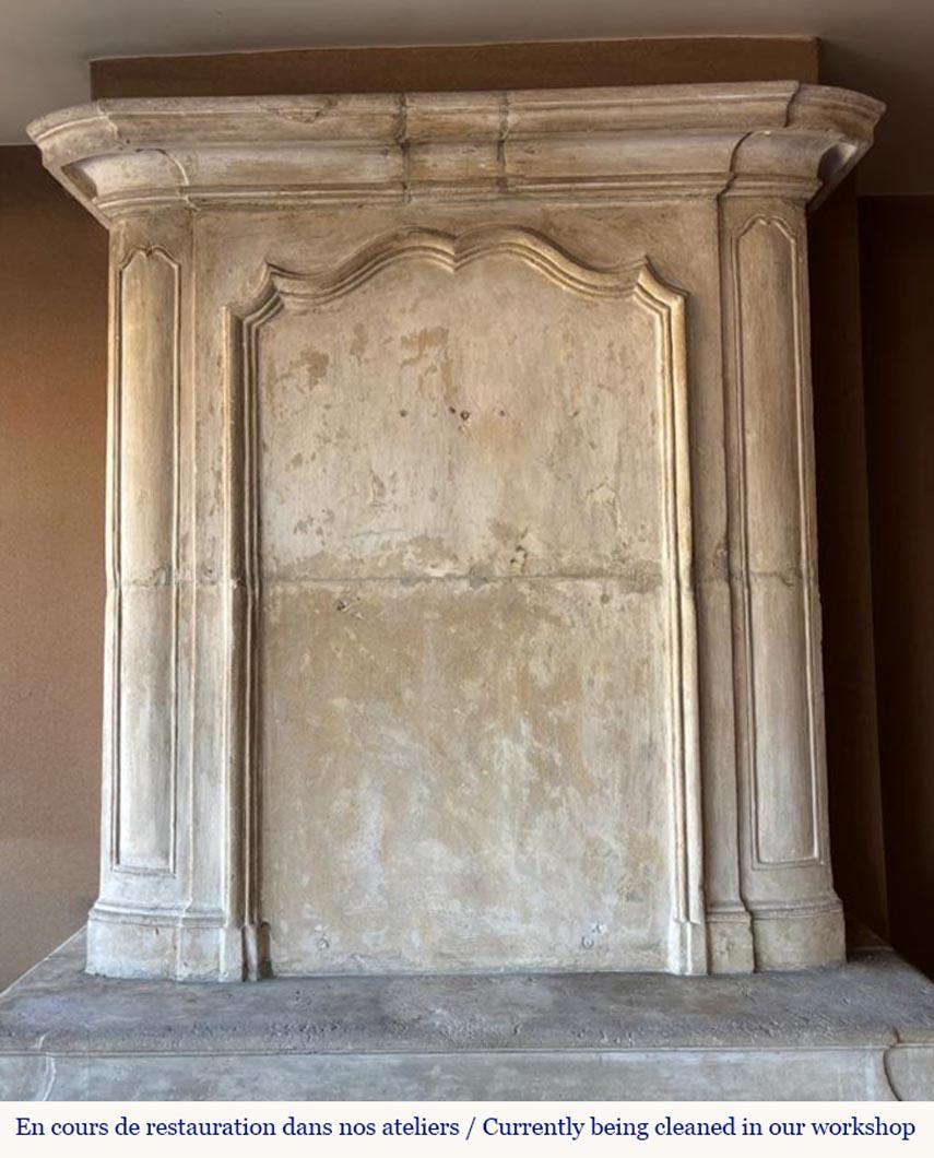 Louis XV Stone fireplace with overmantel, from Bar Le Duc city. For Sale