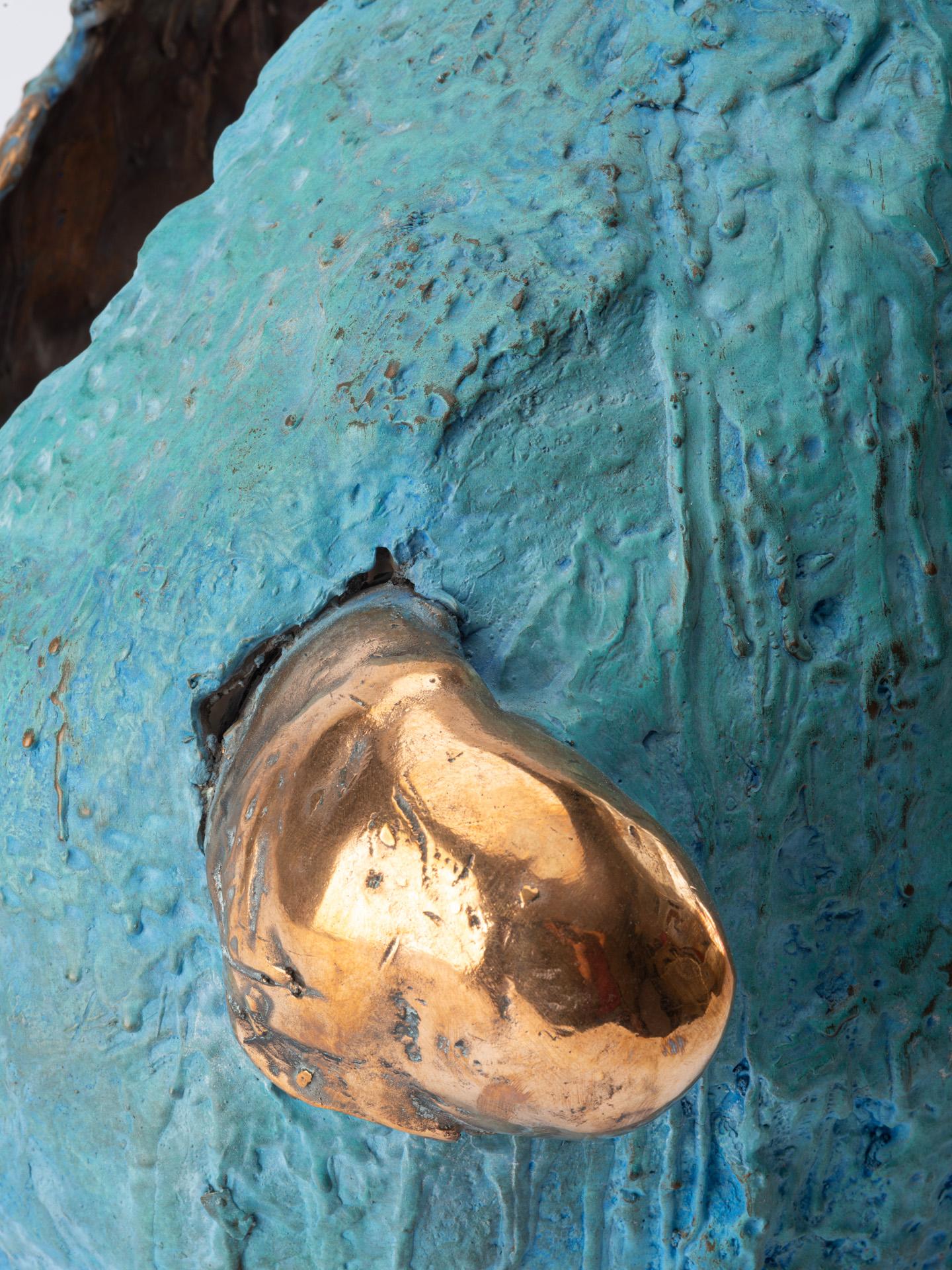 Bronze Stone fish, contemporary sculpure in cast bronze, blue patina For Sale