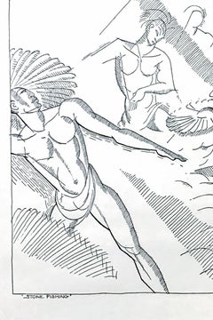 "Stone Fishing, " Important Art Deco Print with Nude Male Figures, Hawaii