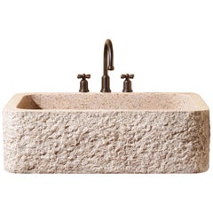 Stone Forest Beige Granite Hand Carved Farmhouse Apron Sink:: Kitchen:: Sculpture