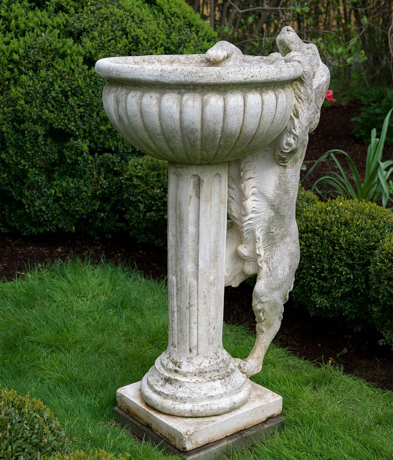 Neoclassical Revival Stone Fountain with Climbing Dog