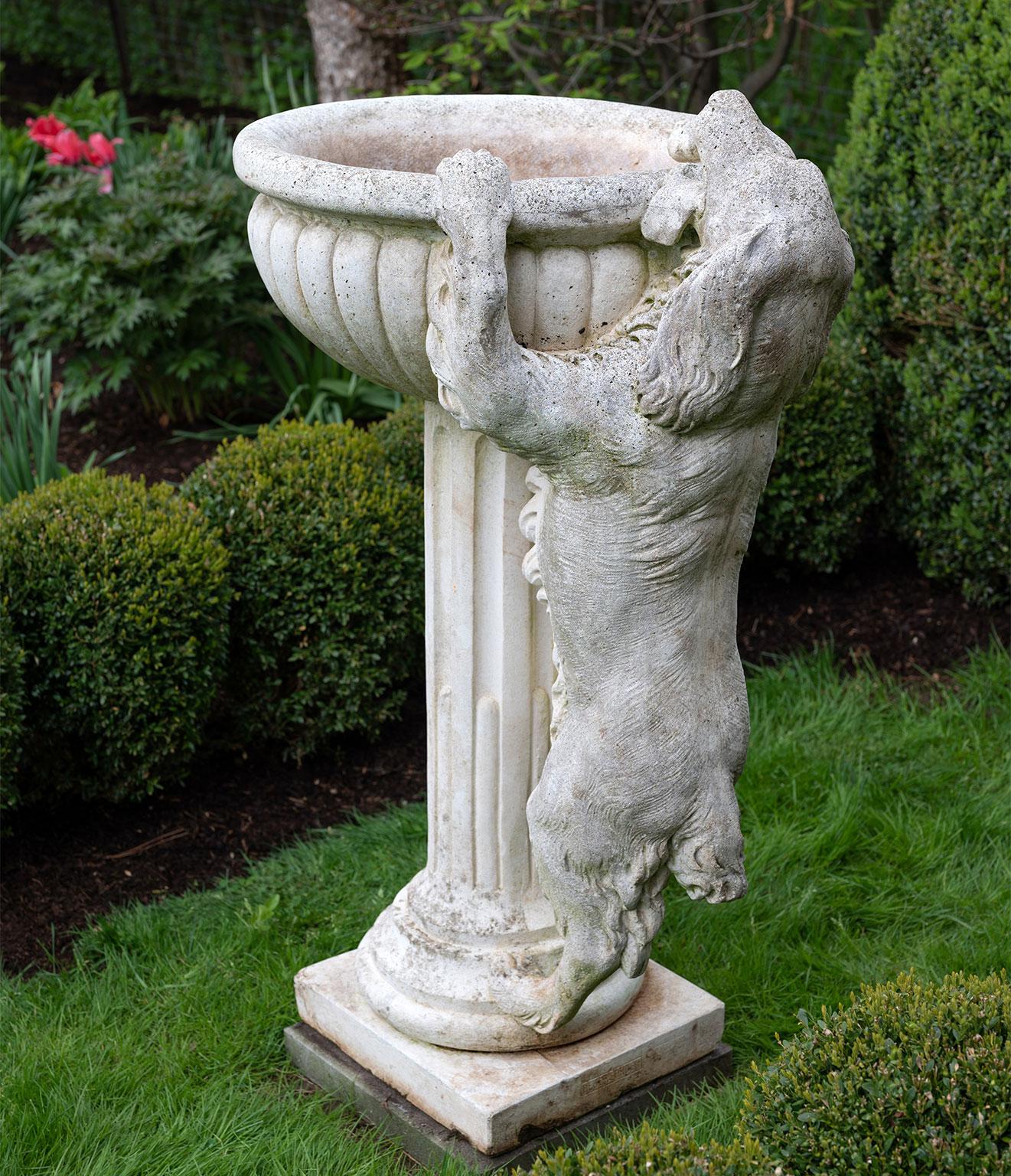 Italian Stone Fountain with Climbing Dog