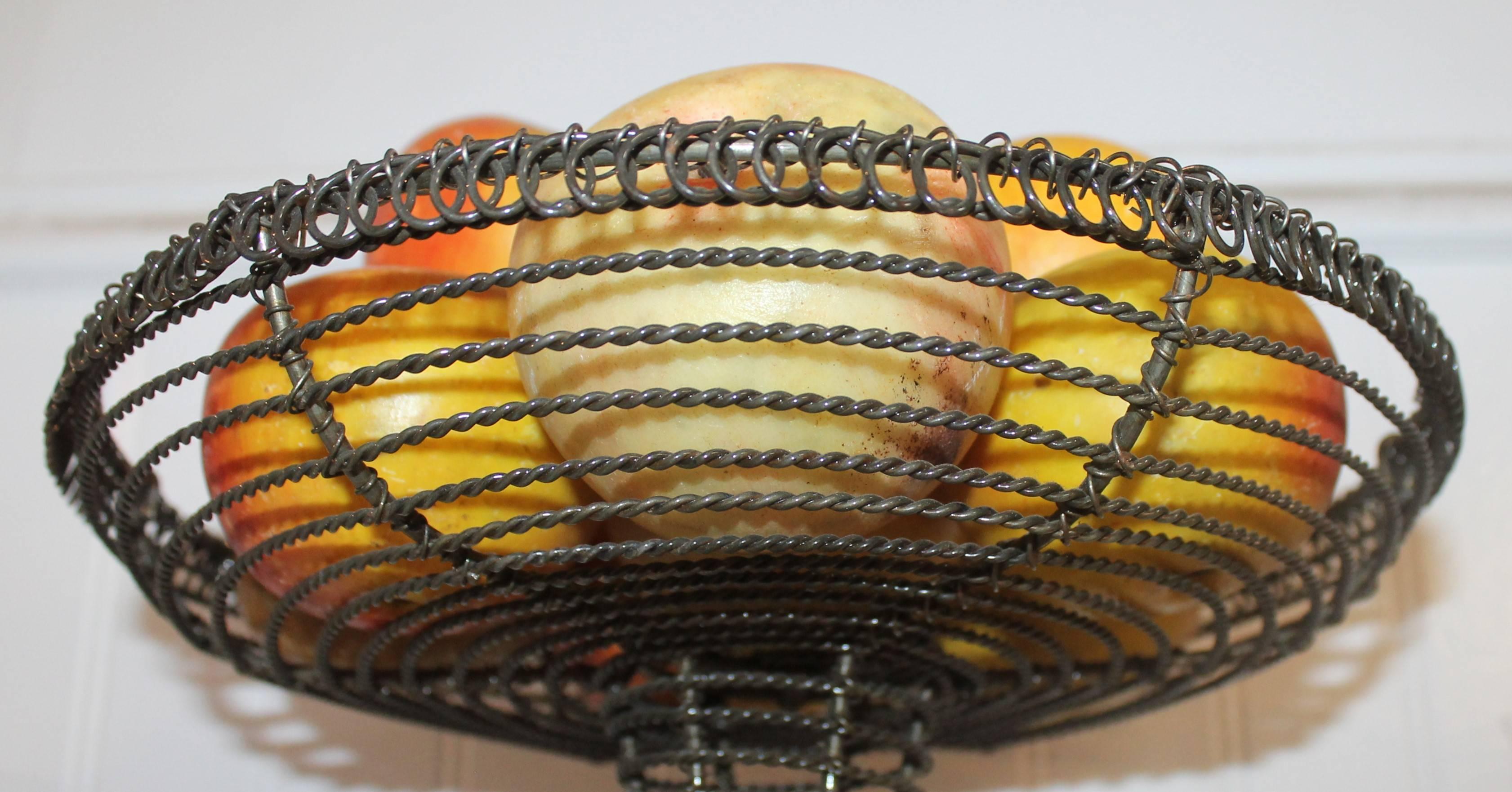 Country Stone Fruit Apples in 19th Century Wire Basket