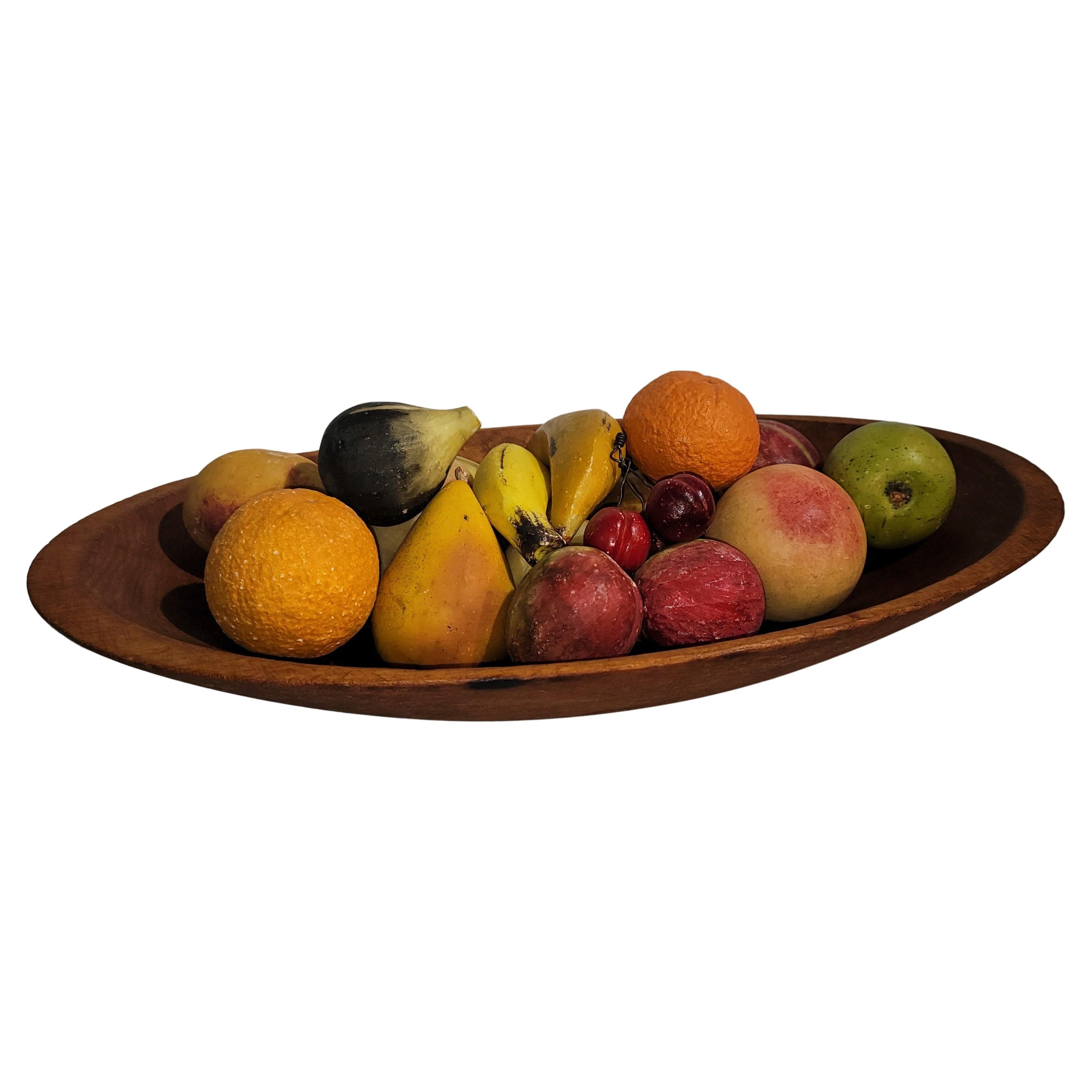Stone Fruit Collection -18 Pcs. W/ 19thc Dough Bowl For Sale