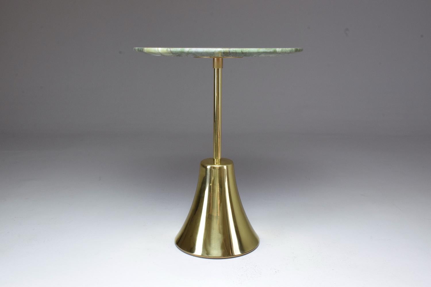 Stone-G Contemporary Handcrafted Brass Marble Side Table, Flow Collection 4