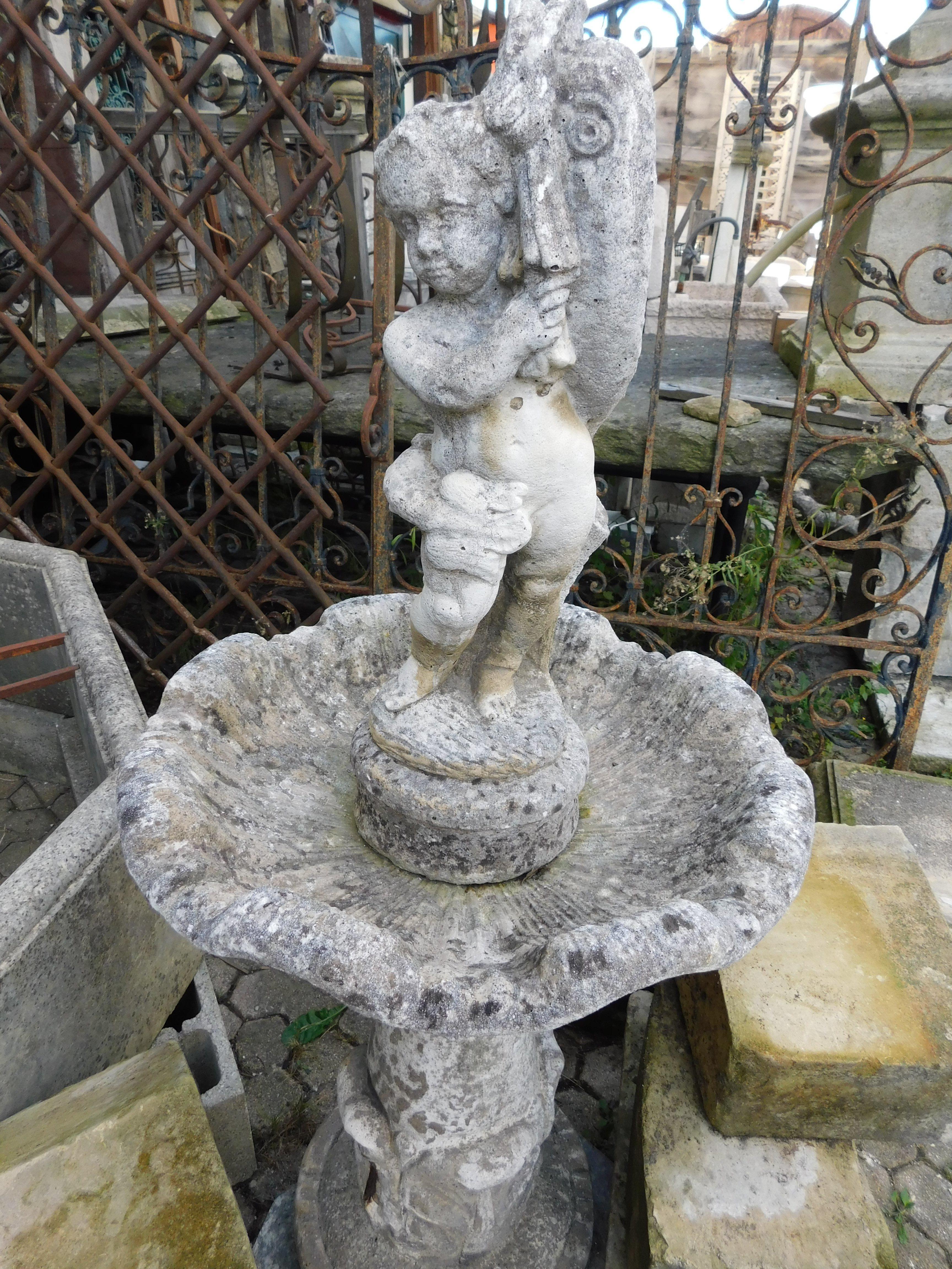 20th Century stone garden fountain with carved putto, Italy For Sale