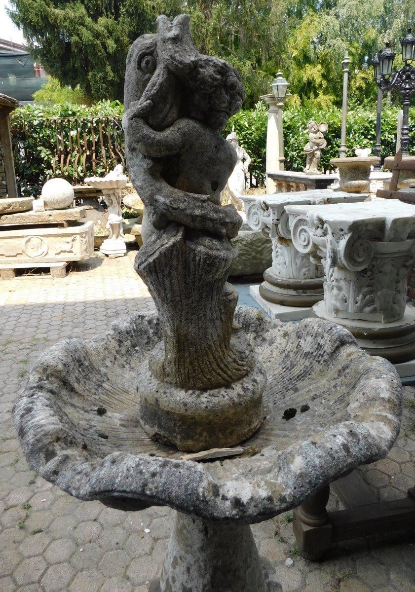 stone garden fountain with carved putto, Italy For Sale 1