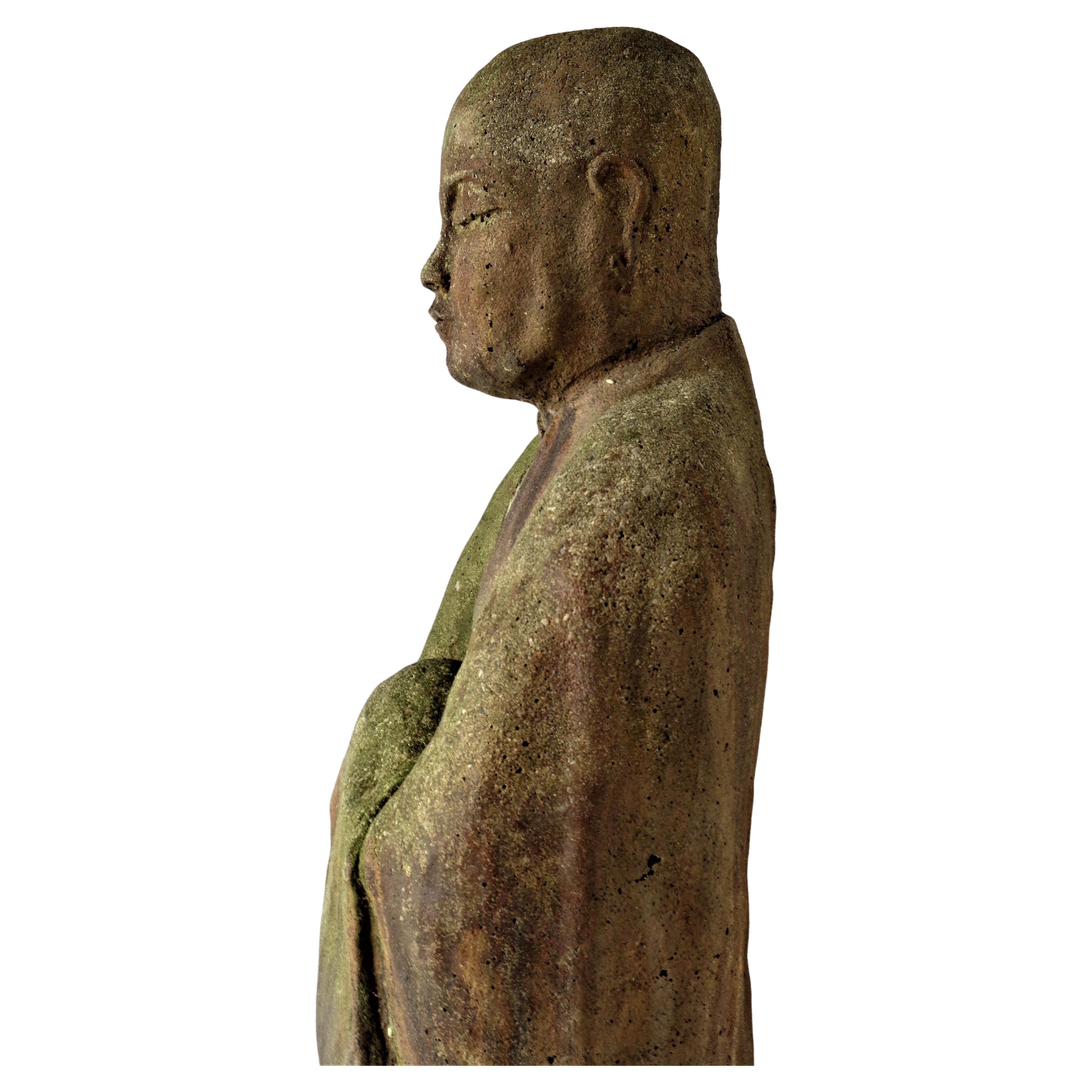 Cast Stone Stone Garden Statue of Ancient Japanese Jizo Bodhisattva, 1960-1970