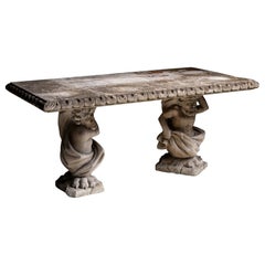 Stone Garden Table with Decorative Base, England, Circa 1950