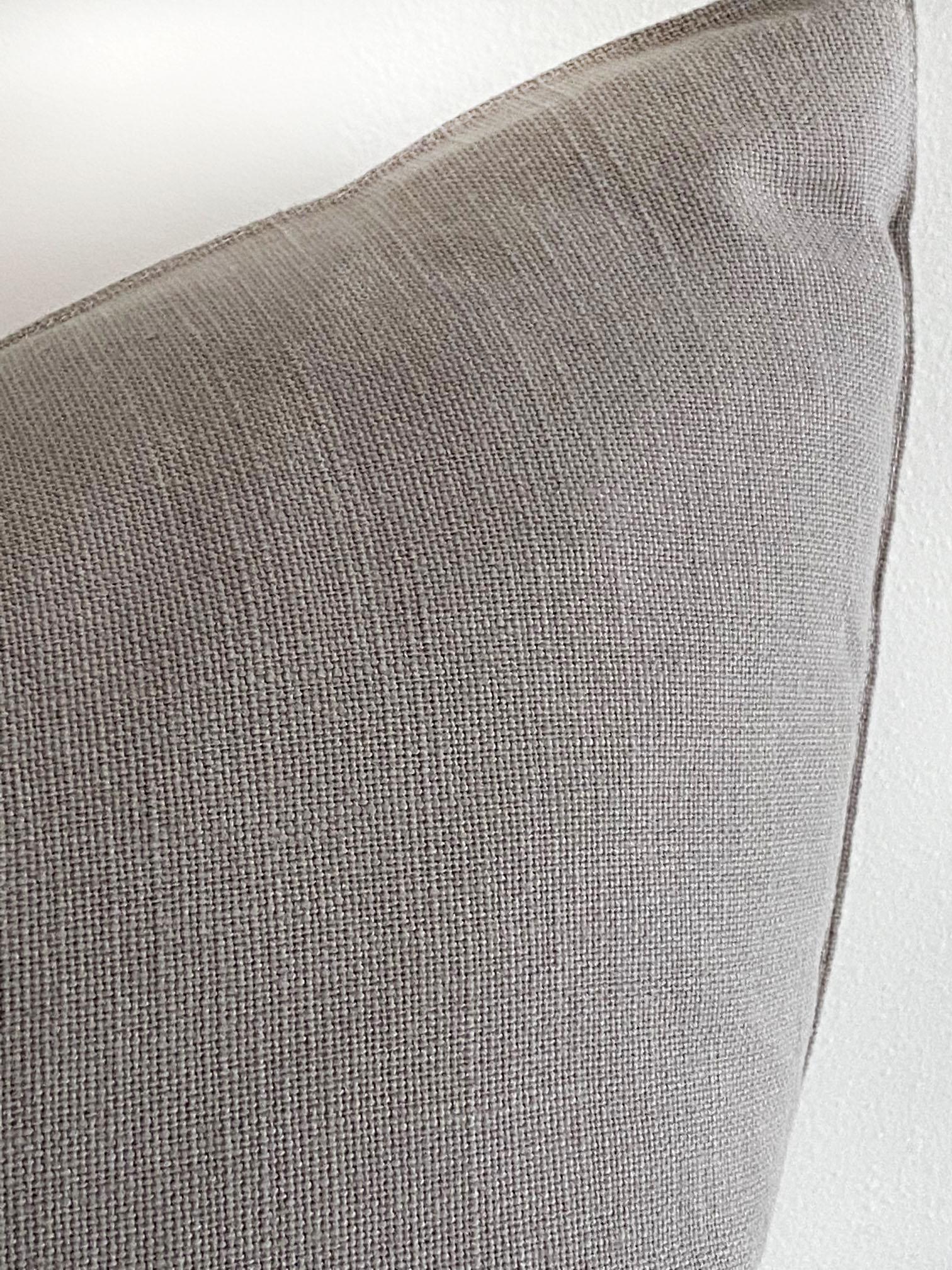 Stone gray Belgian linen accent pillow
Size: 20 x 20
Insert not included.
Envelope style closure.
  