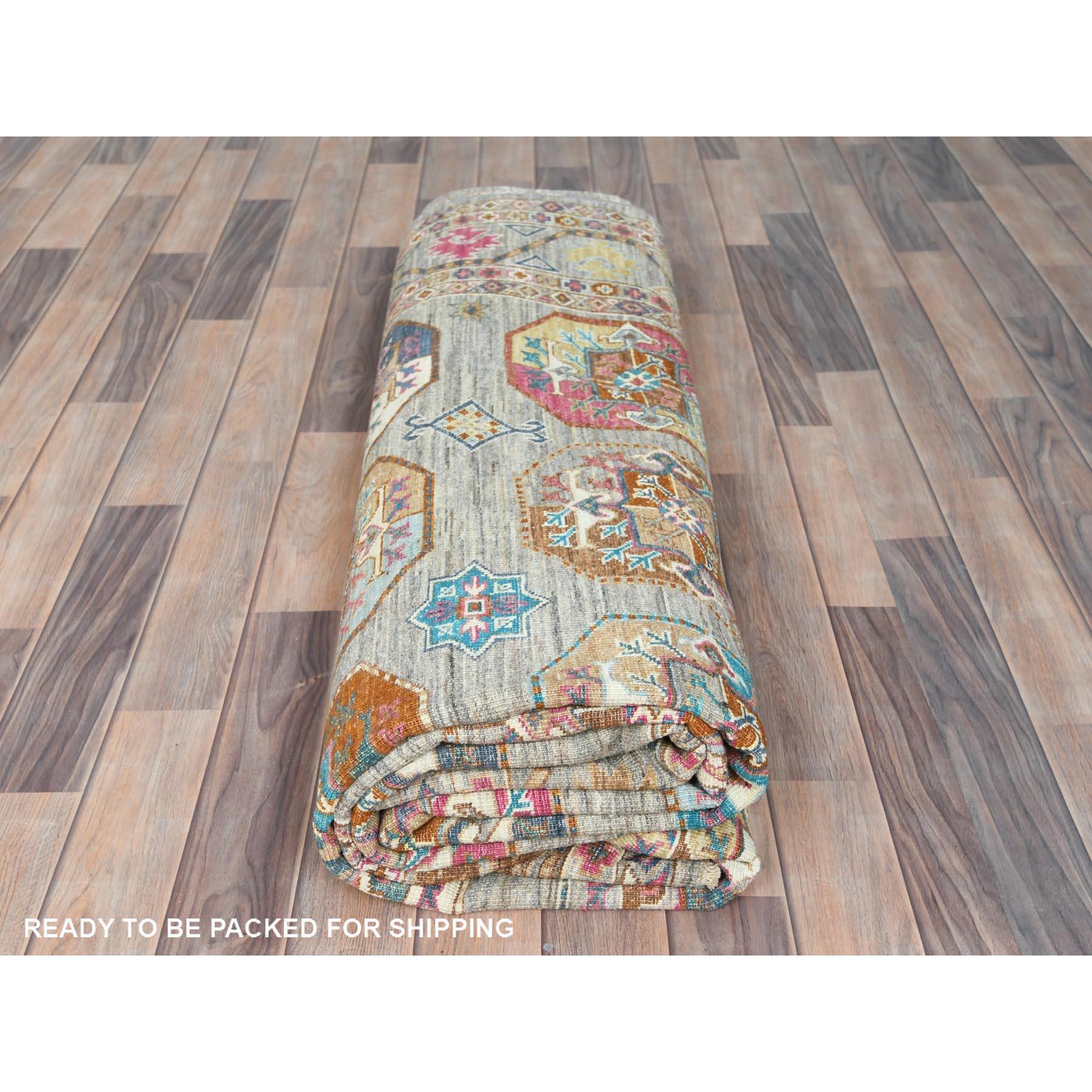Stone Gray, tappeto afghano Super Kazak a trama fitta in morbida lana annodata a mano 7'10 
