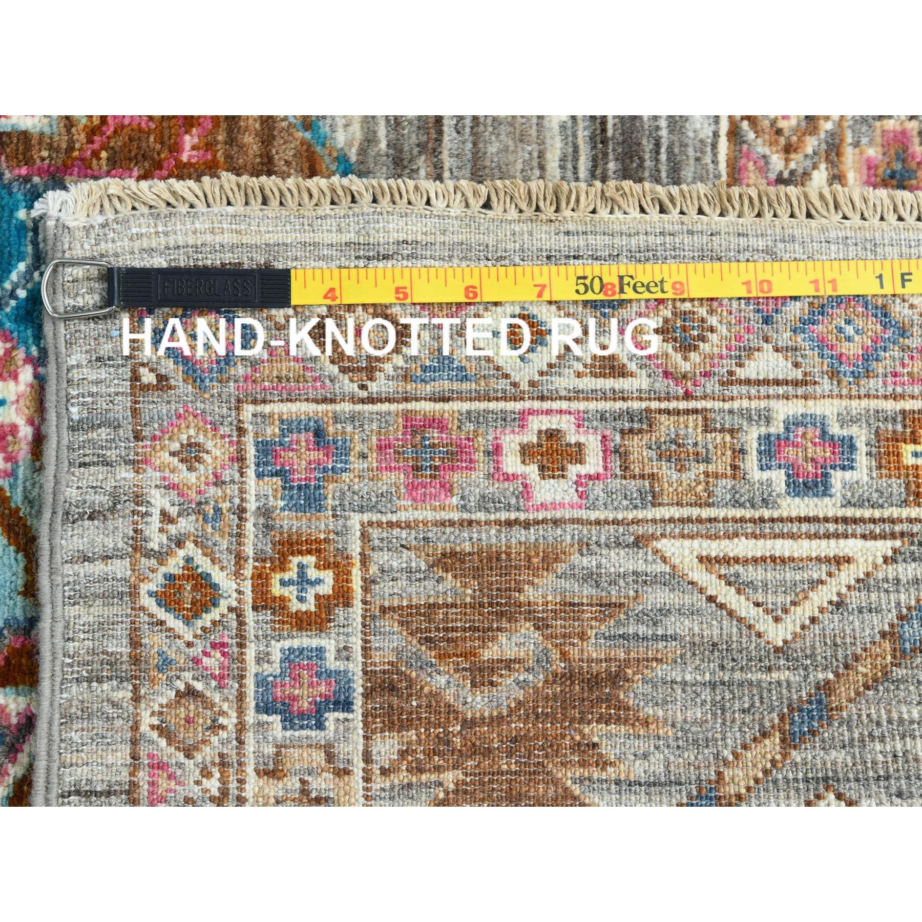 Stone Gray, tappeto afghano Super Kazak a trama fitta in morbida lana annodata a mano 7'10 