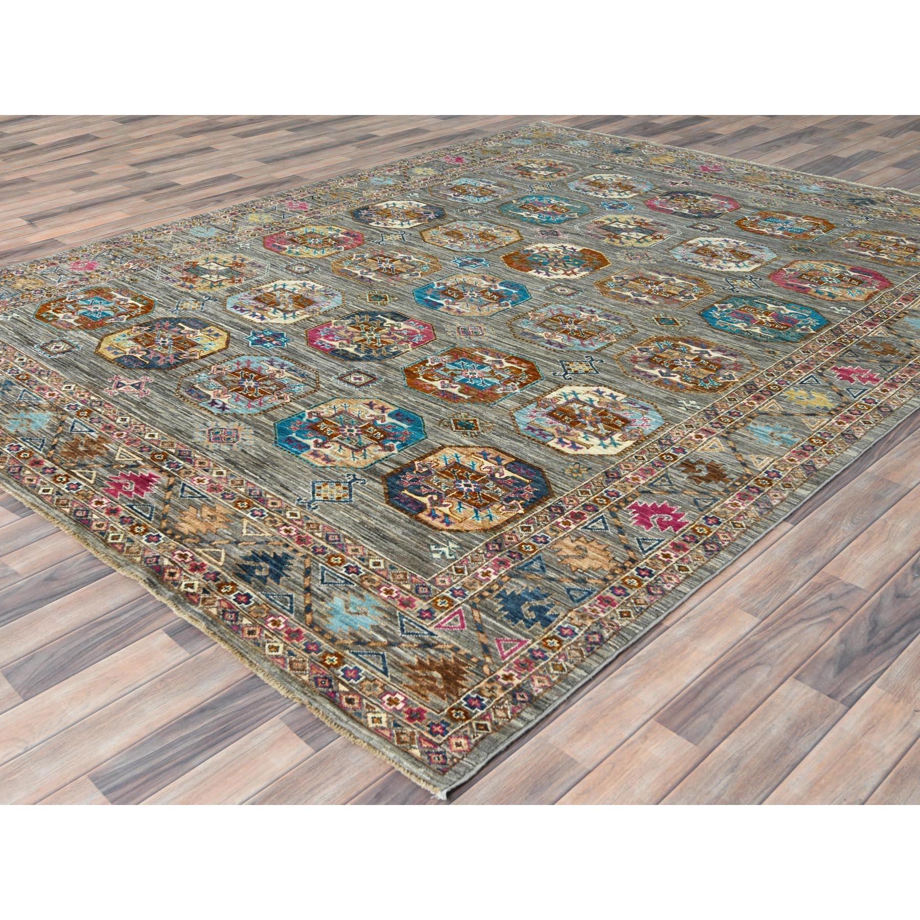 Afghano Stone Gray, tappeto afghano Super Kazak a trama fitta in morbida lana annodata a mano 7'10 